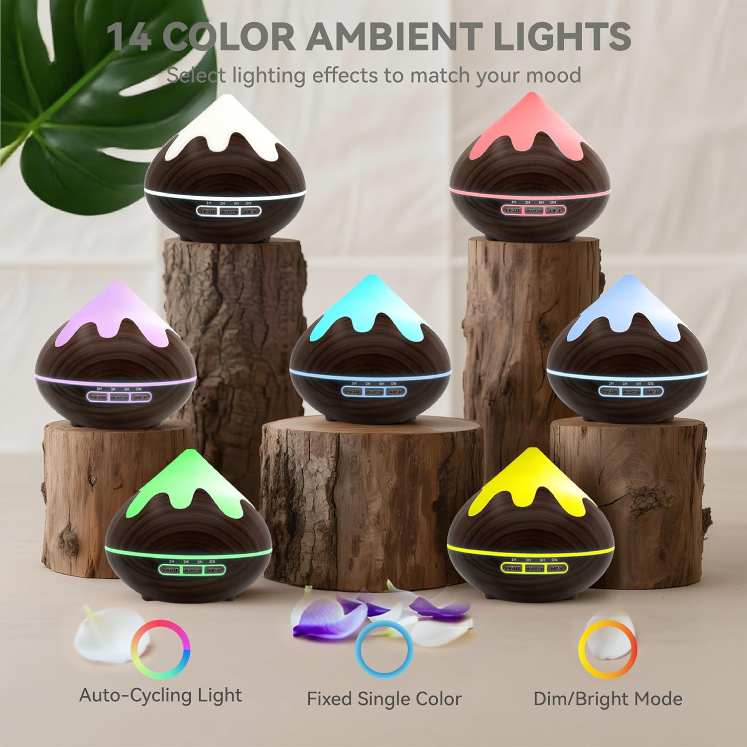 500ML Essential Oil Diffuser, Aromatherapy Diffuser with Remote Control, Multifunctional Air Diffusers for Home Office Room, Fragrance Aroma Diffuser with 7 Color LED & 2 Mist Mode, Dark Brown