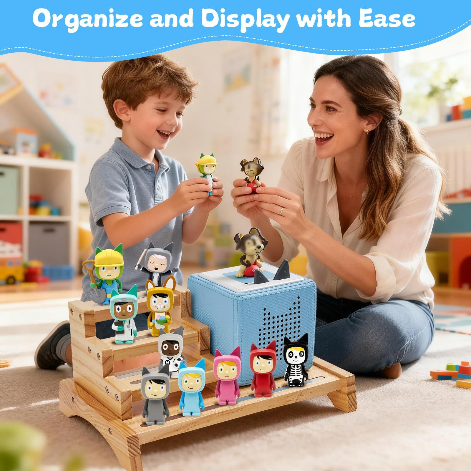 für 3-Tier Toniesbox Regal, Massiv Kiefernholz Tonie Regal Mädchen Kompatibel mit Toniesbox 1 und Toniesbox 2 Für 10-15 Tonies-Figuren Charaktere Desktop Anzeige Aufbewahrungsrack Für Kinderzimmer
