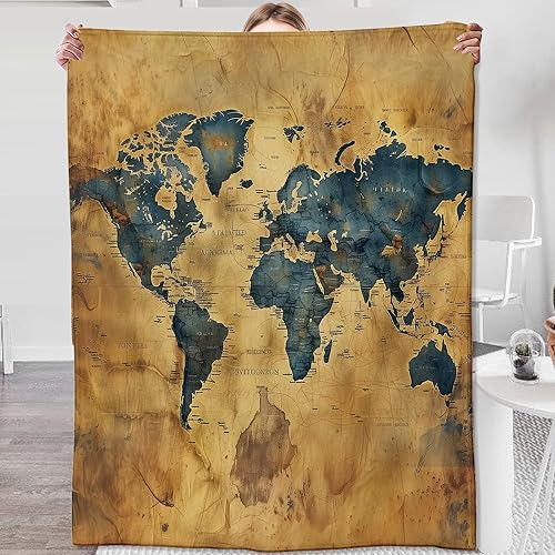 Manta de mapa del mundo para hombres aventureros, adultos, manta de franela con mapa del mundo, manta de mapa del mundo antiguo vintage para sofá,