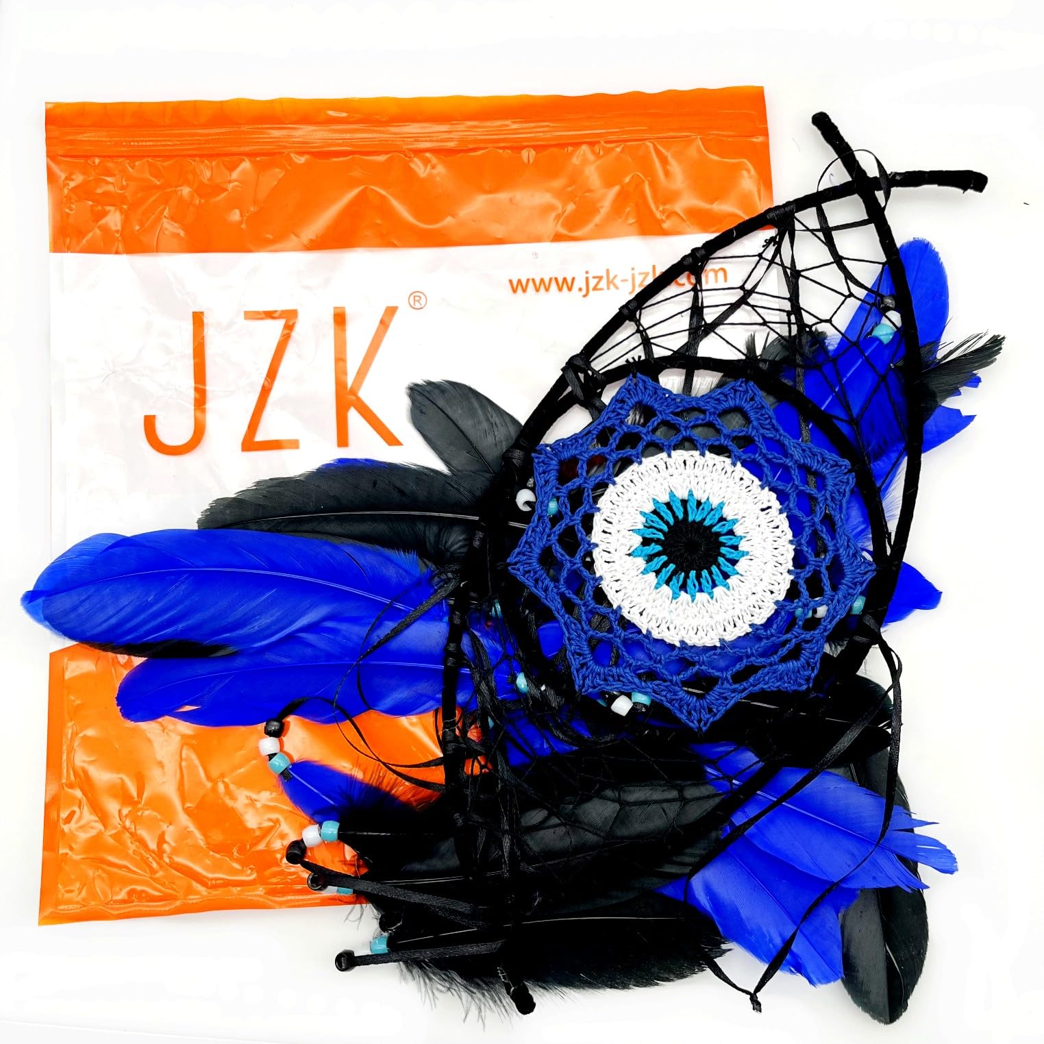 Atrapasueños Negro Mal de Ojo Plumas Azules Cuentas Decoración Dormitorio Colgante Pared Gótico Macramé