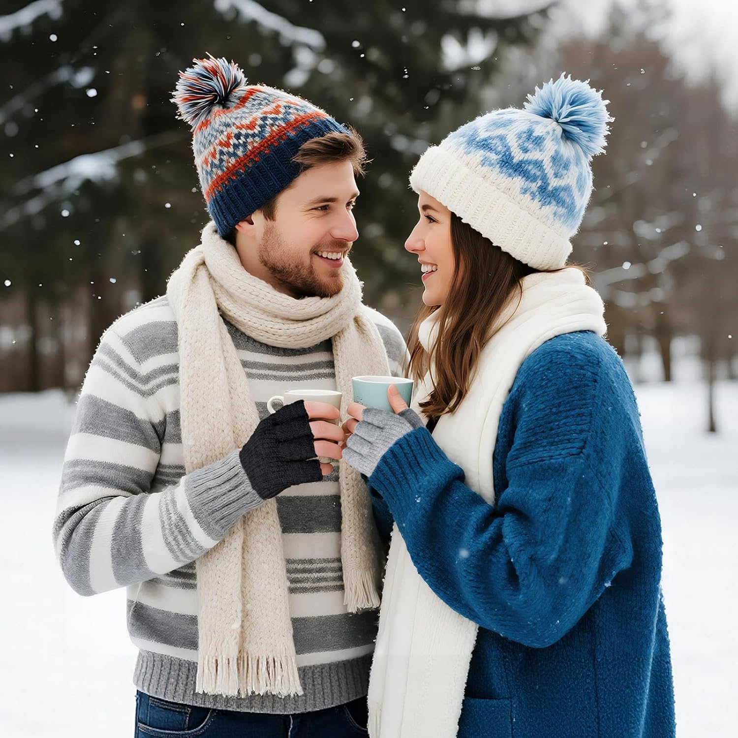 2 Pairs Fingerless Gloves for Women and Men Winter Thick Warm Half Finger Knitted Gloves for Texting Typing Driving - Image 7