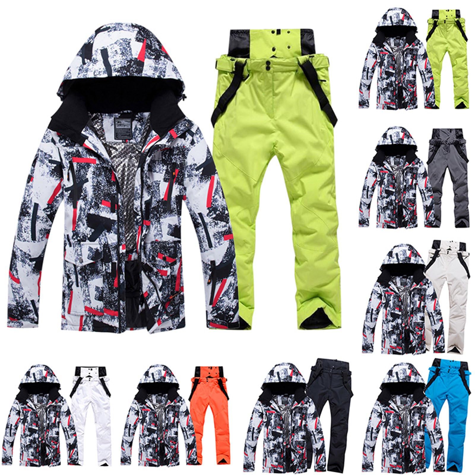 Skianzüge Für Herren 2-teiliger Snowboard Sets Wasserdicht Winddicht Winter Warme Ski Jacke und Hosen Set Zum Skifahren Snowboarden Klettern