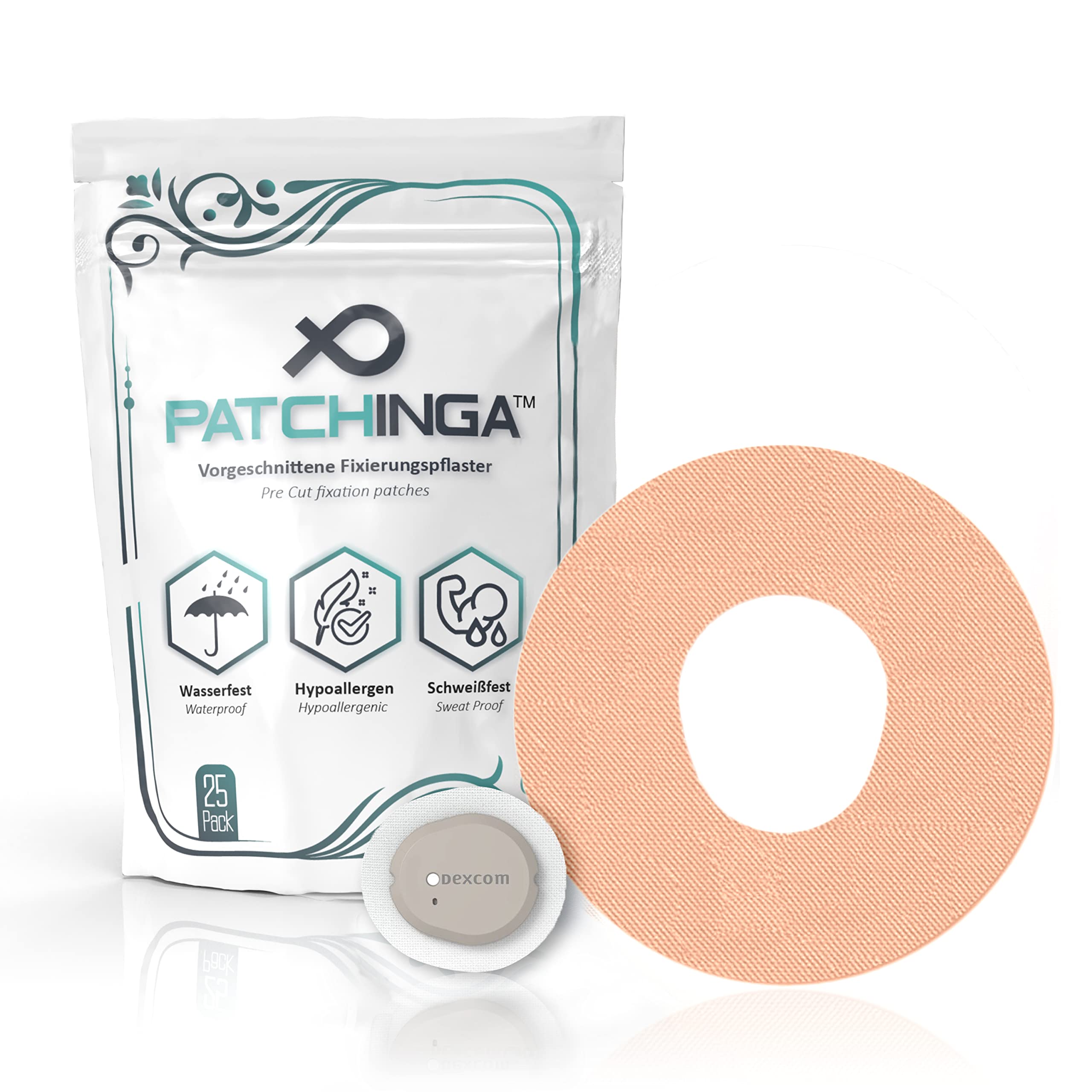 PATCHINGA Dexcom G7 Patches, 25 Pack, Extra Hold Sensor Patch, Adhesive Overpatch, Waterproof, Skin-Friendly, Lasts up to 14 Days (Beige)