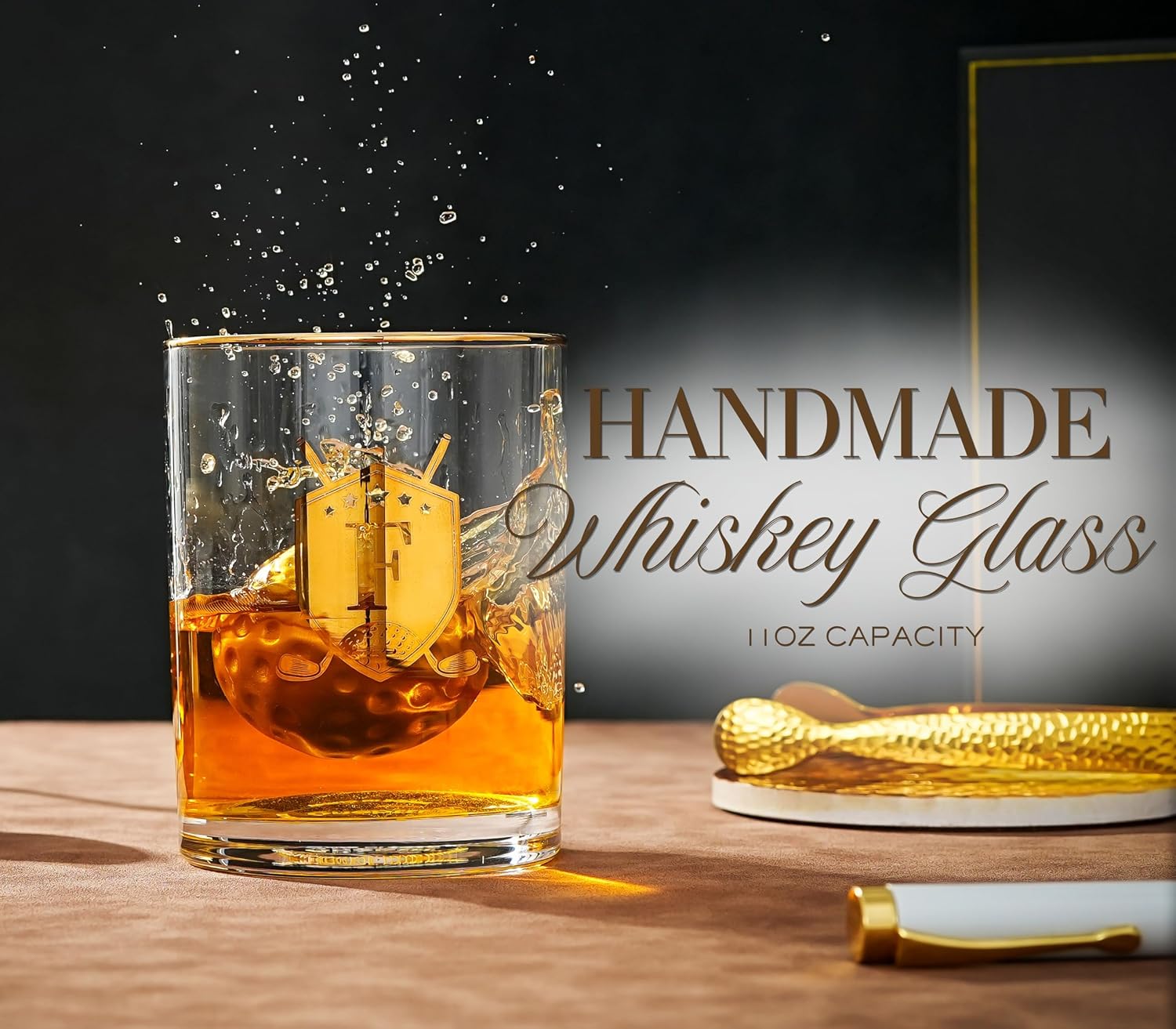 Onebttl Whisky Gifts for Men, Personalized Golf Whiskey Glass with Coaster, Pen, Whiskey Stones for Him on Father's Day, Boss Day and Birthday - S