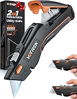 VOTREK 2-in-1 Retractable Box Cutter Utility Knife - Safety Heavy Duty Razor with Blade Storage, Extra Razor & Hook Blades (Orange)