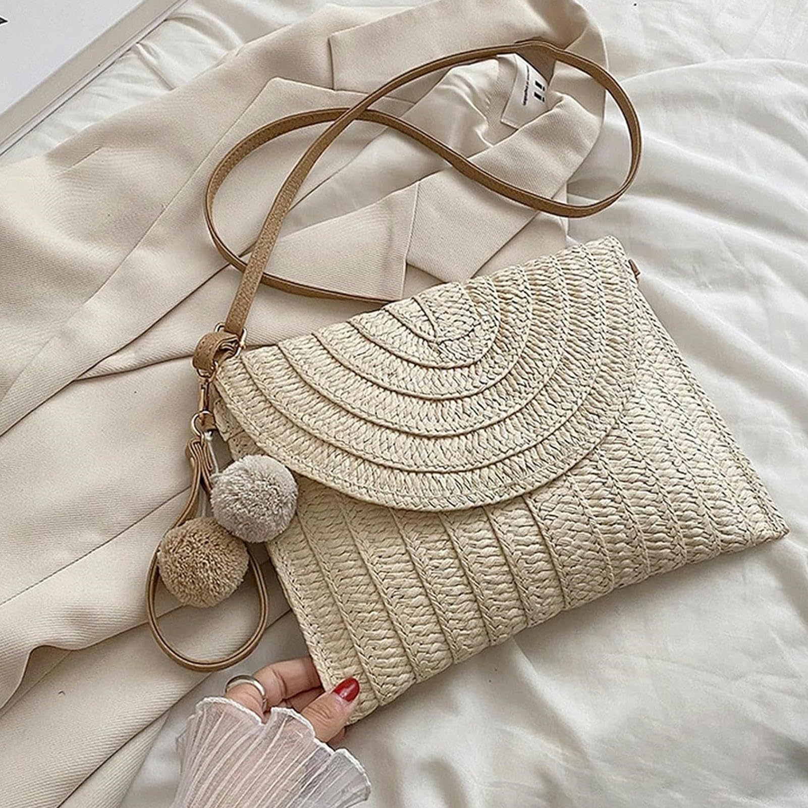 Borsa Donna Tracolla Straw Clutch Bag Crossbody Bag per Le Donne Borse A Spalla di Viaggio Borsa Donne-Deep Brown-27x1x20cm