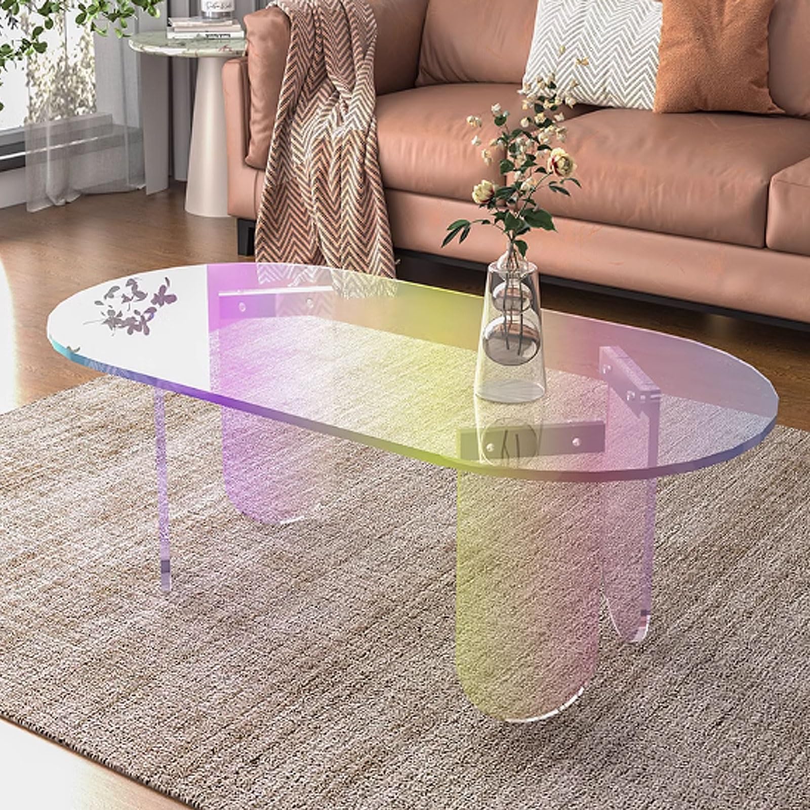Stoliki Kawowe do Salonu Nowoczesne, Stoliki Końcowe do Sypialni, Stoliki Przy Sofie do Salonu, Stolik Boczny do Kanapy Wykonany z Akrylu Łatwy w Montażu(Transparent with colors)