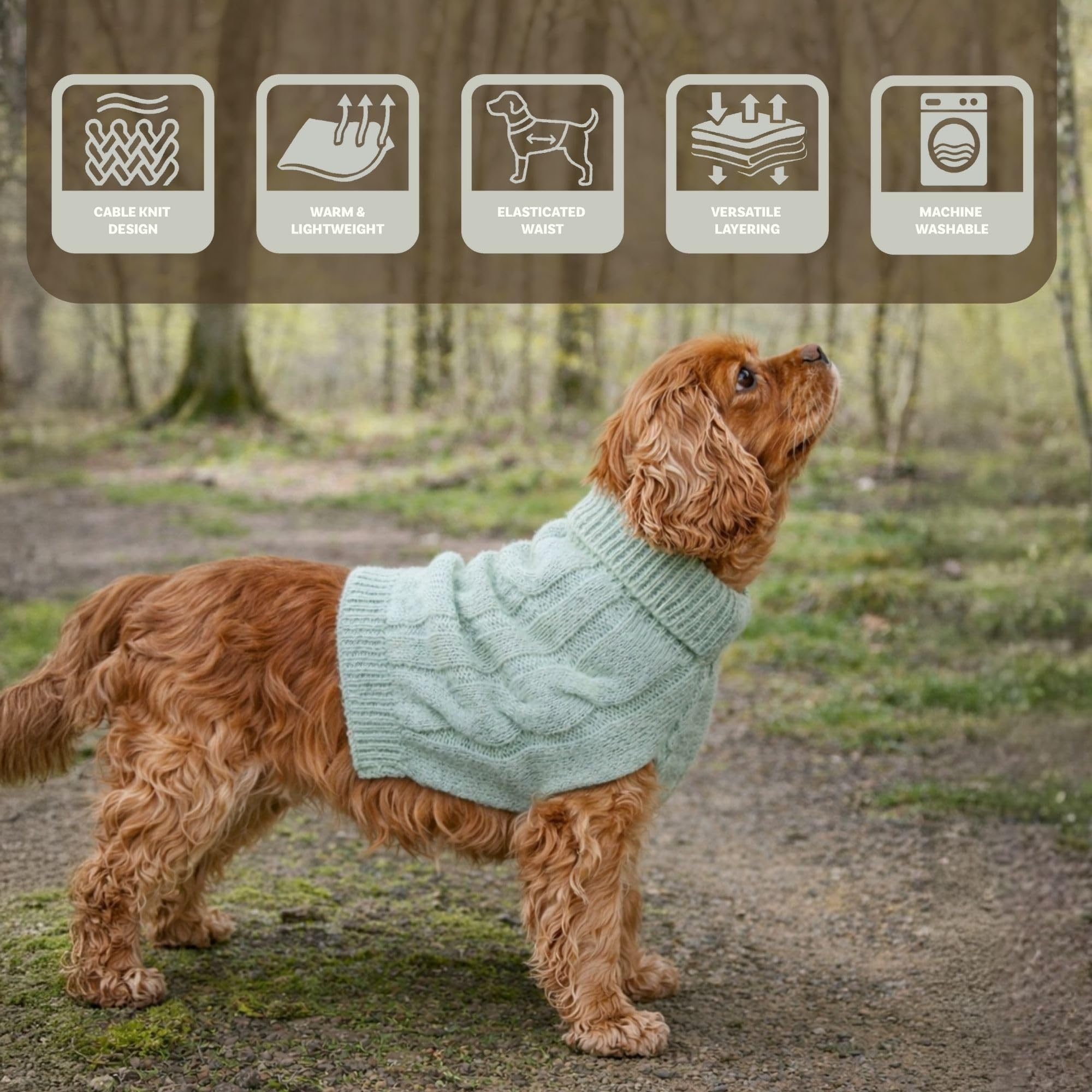 Banbury & Co Pull pour Chien | Pull Chaud et léger en Tricot torsadé | Col roulé Lavable en Machine Vêtements d'hiver pour Animaux domestiques avec Taille élastique (Taille S : Cou : 16-21 cm |
