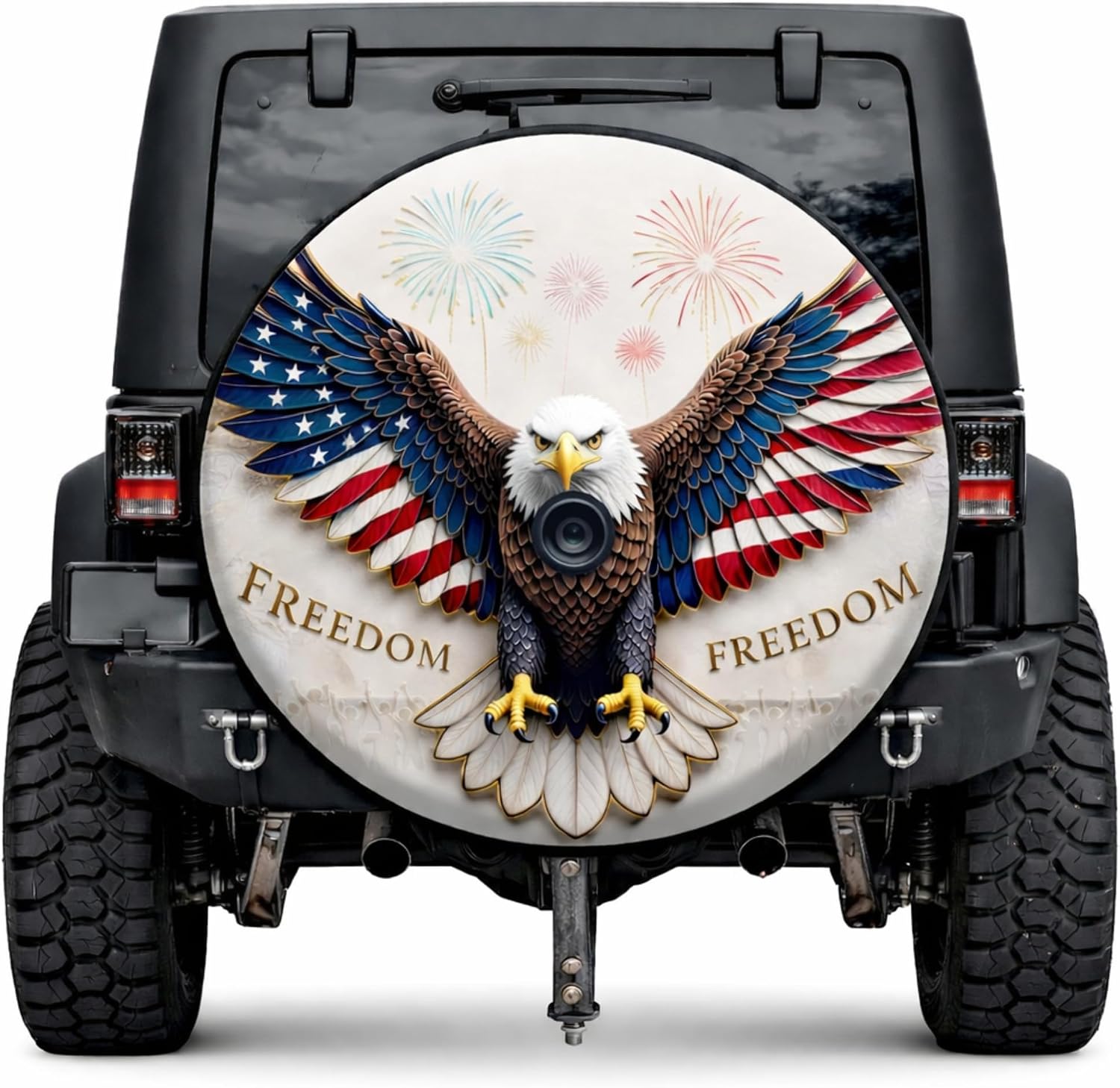 ThangPham Shop 250 Years USA Patriotic Eagle Spare Tire Cover with/Without Backup Camera Hole – America Freedom Anniversary Wheel Cover (Style 4)