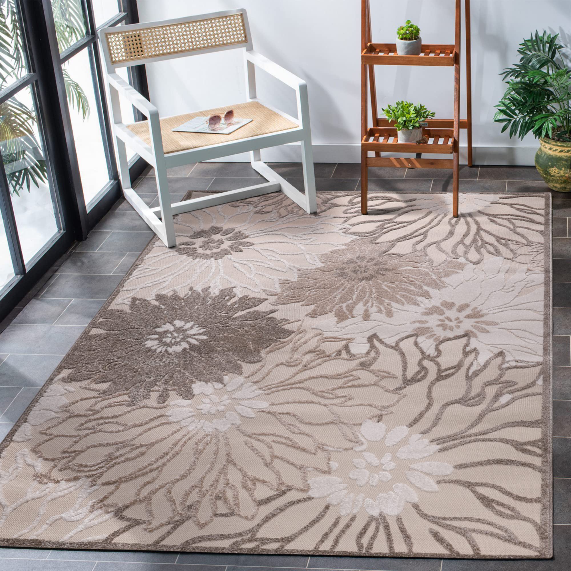 Impression Outdoor Teppich Wetterfest - Balkon Teppich Wasserabweisend - Teppich für den Innen und Außenbereich, Terrasse, Garten, Wohnzimmer, Bad oder Küche - Creme, 200 x 290 cm