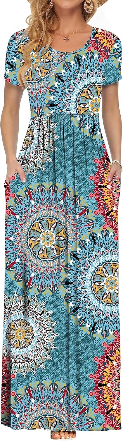 AUSELILY Women's Classic Short Sleeve Loose Plain Casual Long Maxi Dresses for Women 2026