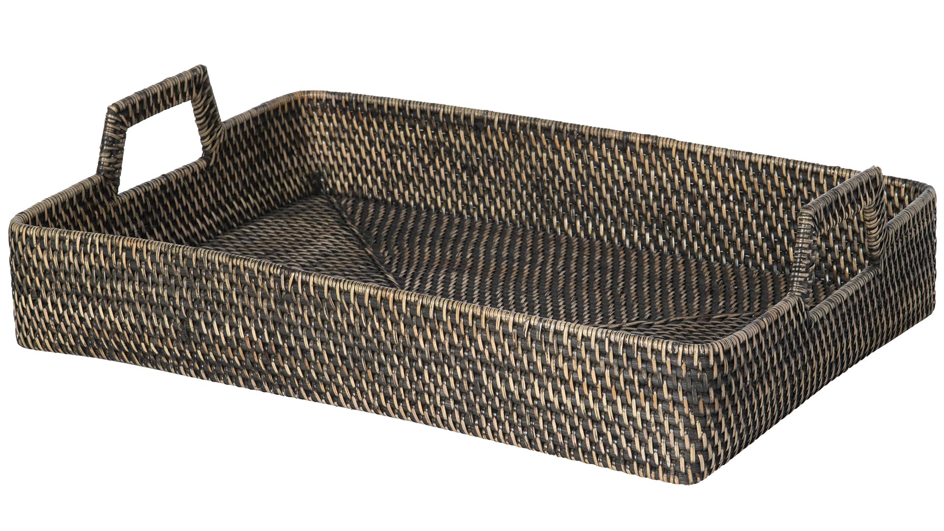 KOUBOO - Loma Rectangular Decorative Rattan High Wall Serving Tray, Breakfast and Ottoman Tray (Black-Antique)