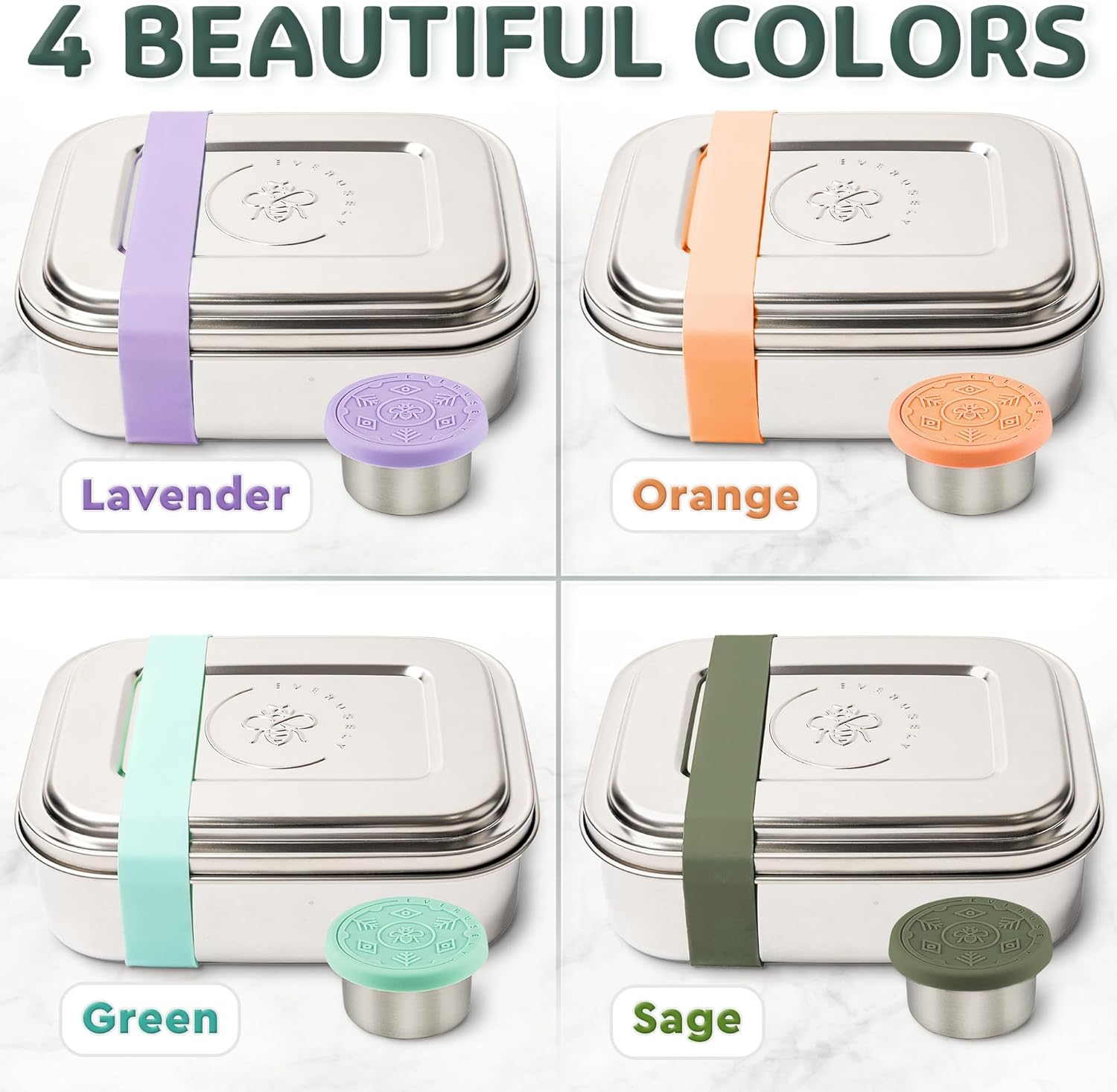 Everusely - Bento Box - Green, 60oz / 1.8 L - Extra Large Stainless Steel Lunch Box + Leakproof Condiment Container - 3 Compartment Snack Organizer for On the Go Meals - Freezer & Dishwasher Safe - Image 8