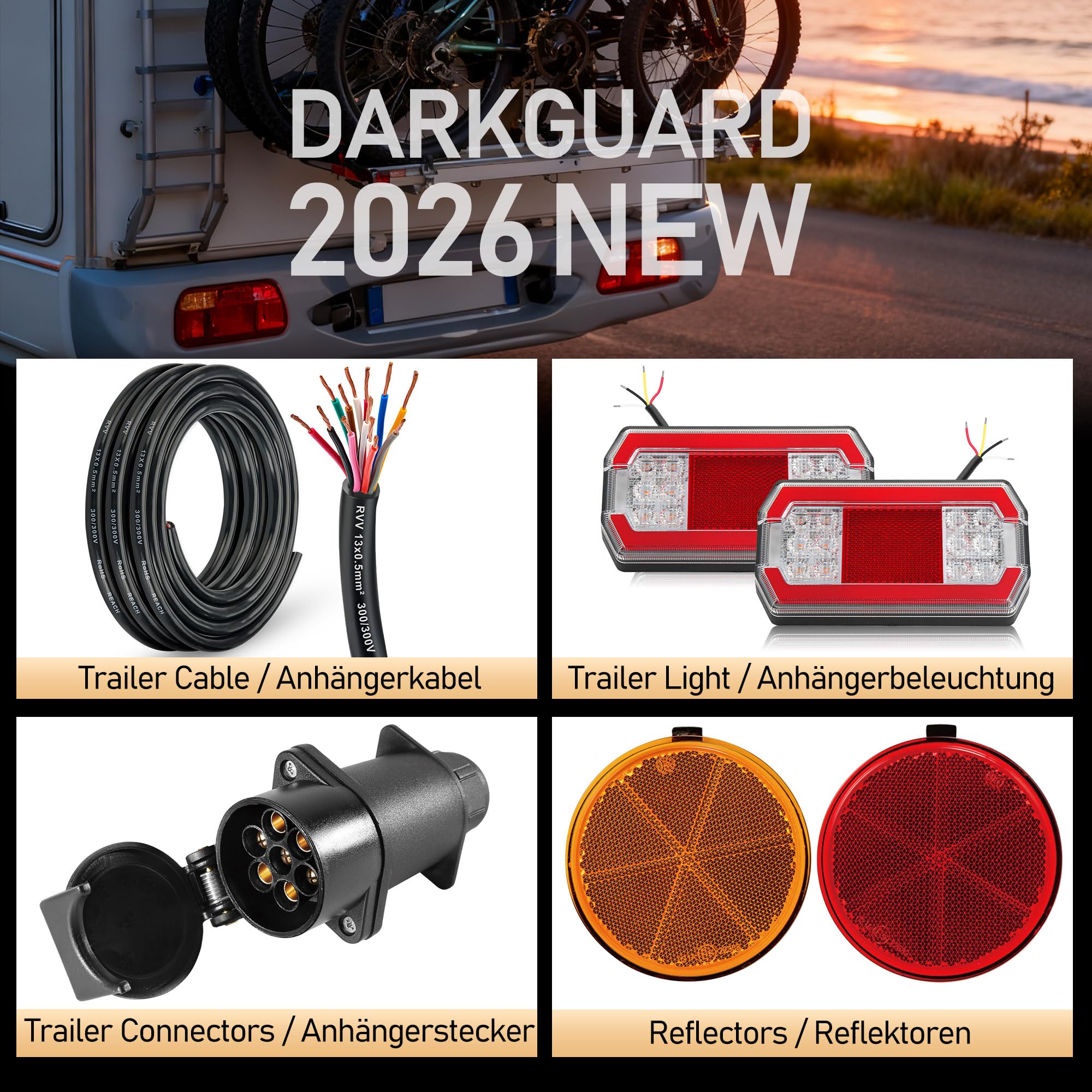 2 x Rettangolare Luci Posteriori Rimorchio LED 12V/24V Omologati E9 Luce Fanale Posteriore Impermeabile per Rimorchio Camion Trattore Caravan Barca, 4-in-1 con Luce di Posizione e Freno