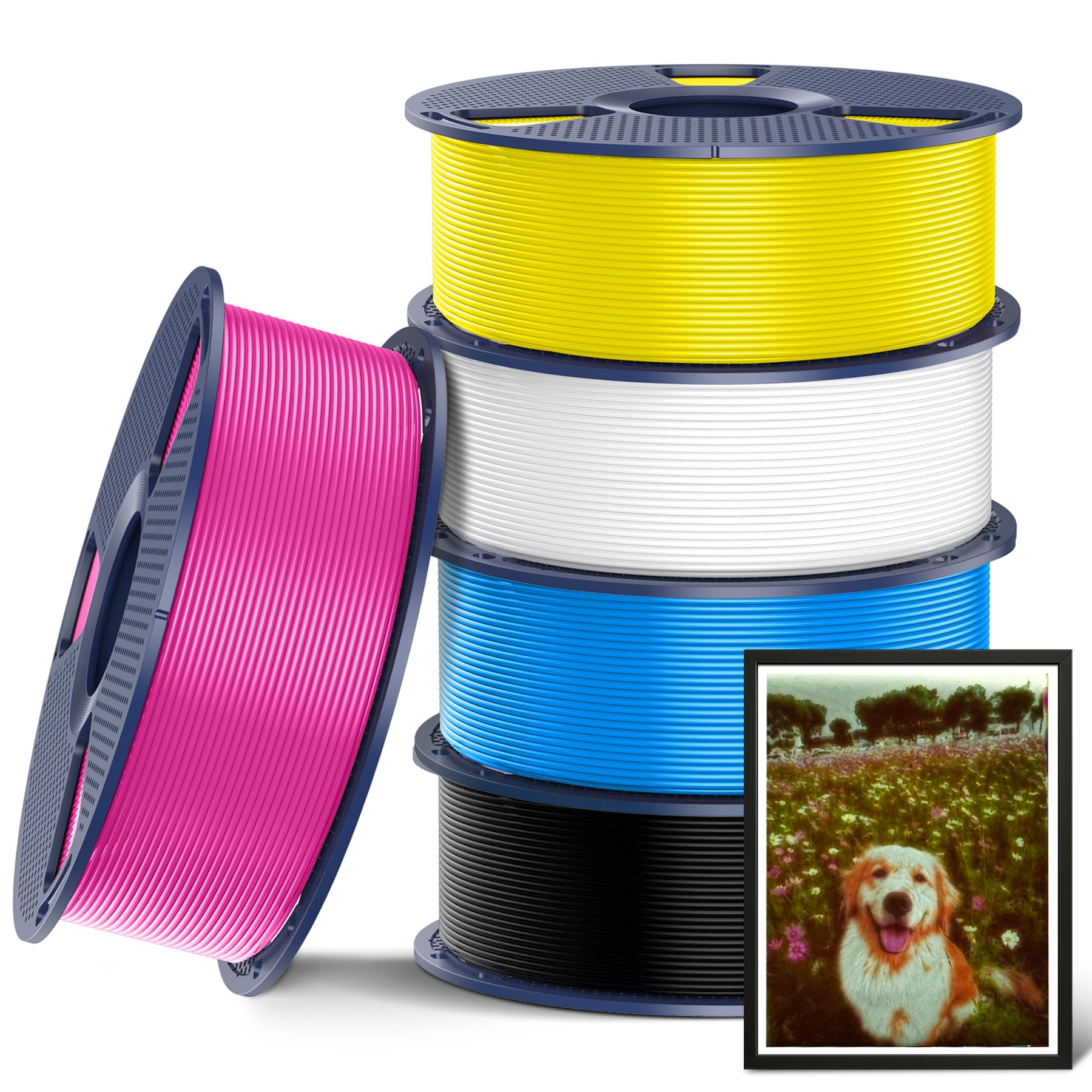 SUNLU 5KG PLA Plus 3D Druckerfilament, PLA+ Filament 1.75mm, Robustes 3D Filament, Kompatibel mit 3D Druckern, 1kg Spule (2.2 Pfund), insgesamt 5kg, CMYK(Weiß+Schwarz+Cyan+Gelb+Magenta)