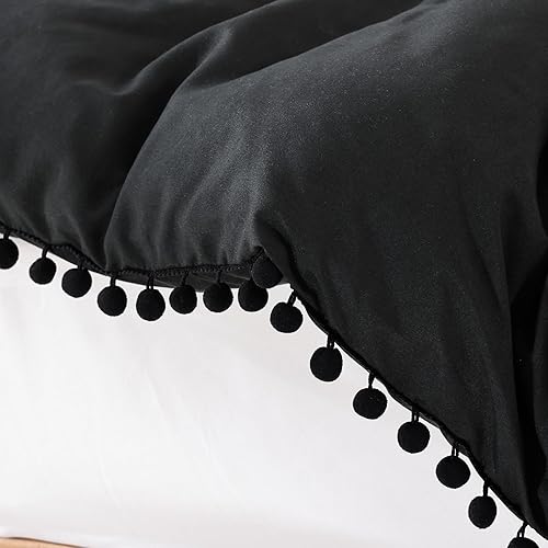 Miniatura 8 de YIRDDEO Juego de edredón Queen Juego de edredón tamaño Queen con flecos de bolas, juego de ropa de cama suave para todas las estaciones 3 piezas,
