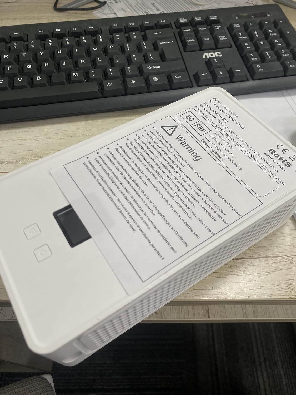 Warning label on Avalon Nano 3