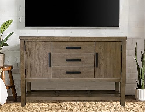 Miniatura 2 de Sunset Trading Saunders Sideboard Buffet Server TV Home Entertainment Center | Storage Cabinet Drawers Open Shelf USB Power Strip Acacia Wood