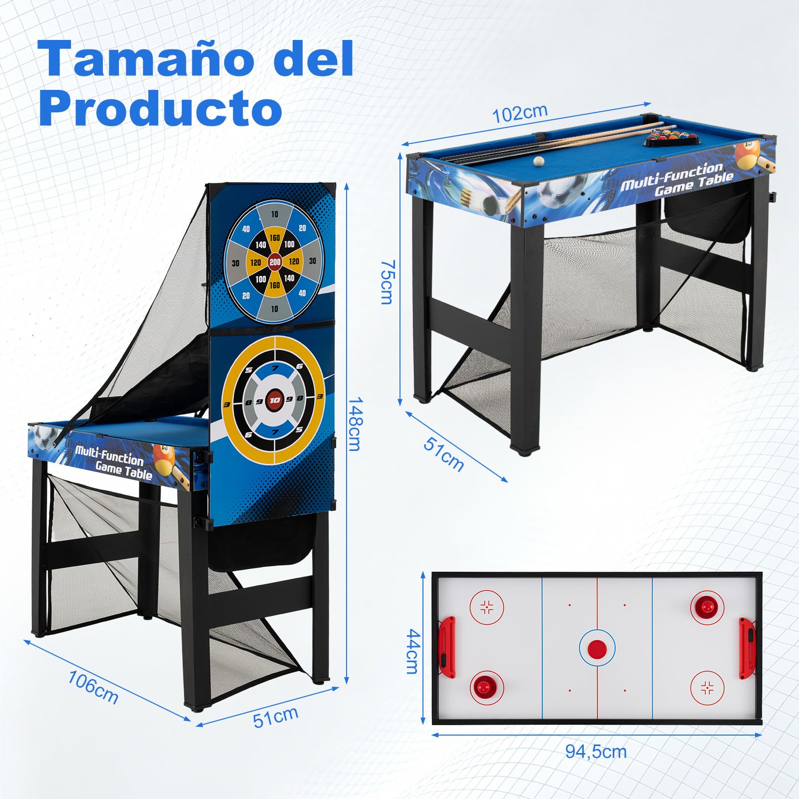 GOPLUS Mesa de Juegos 10 en 1 Multifuncional con Billar, Hockey, Tenis de Mesa, Baloncesto, Fútbol, Tiro con Arco y Pinball