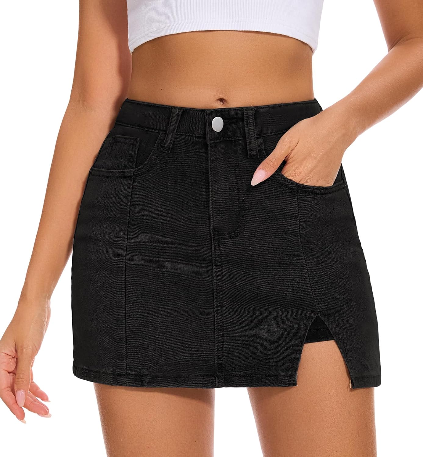 Womens Mini Denim Skirt,Jean Skirt with Shorts Underneath,High Waisted Jean Skirts