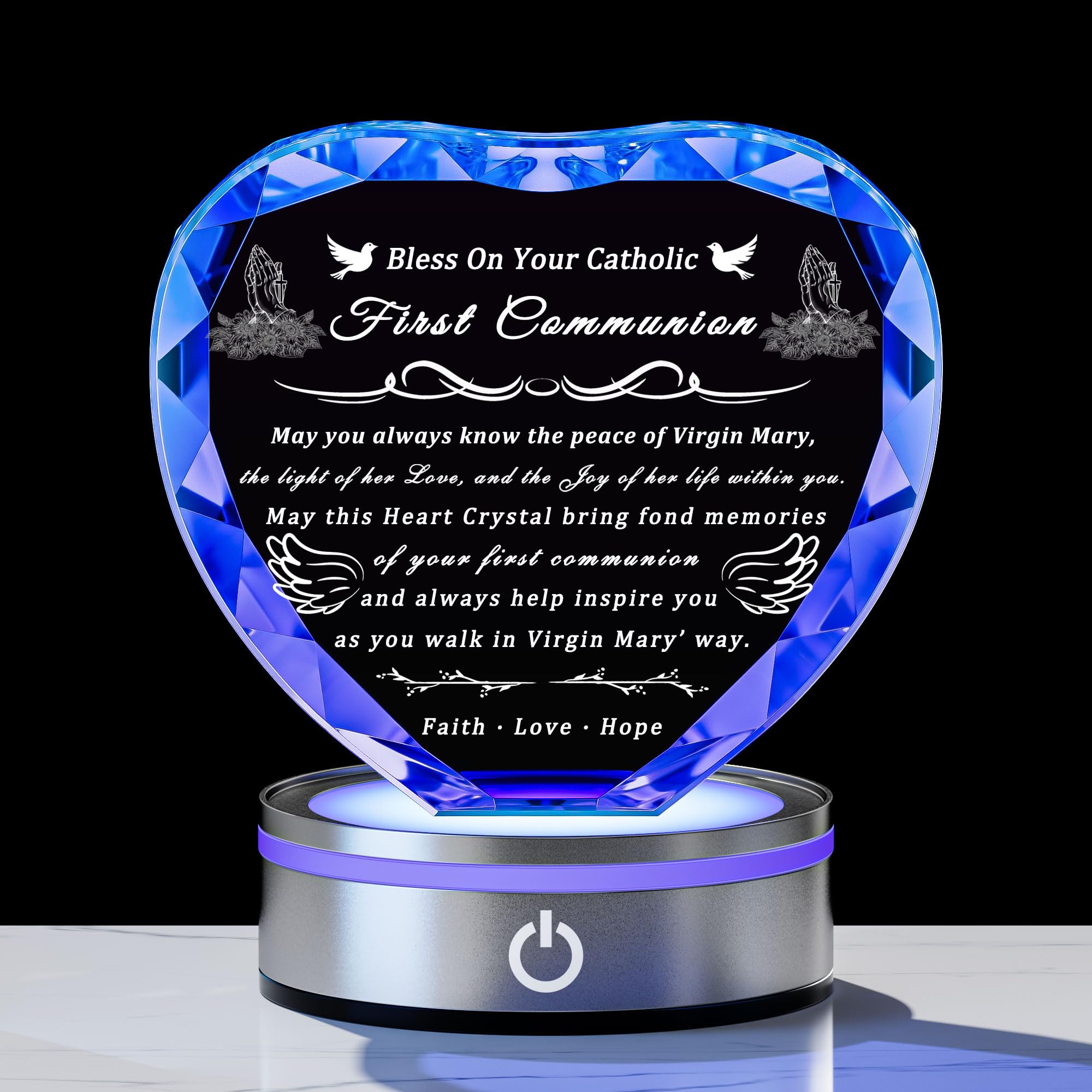 Qianwei First Communion Gifts for Boys Girls, 3D Engraving Crystal Praying Boy John Figurine Virgin Mary First Communion Veil Decoration, Baptism Gifts for Boy Girls Catholic
