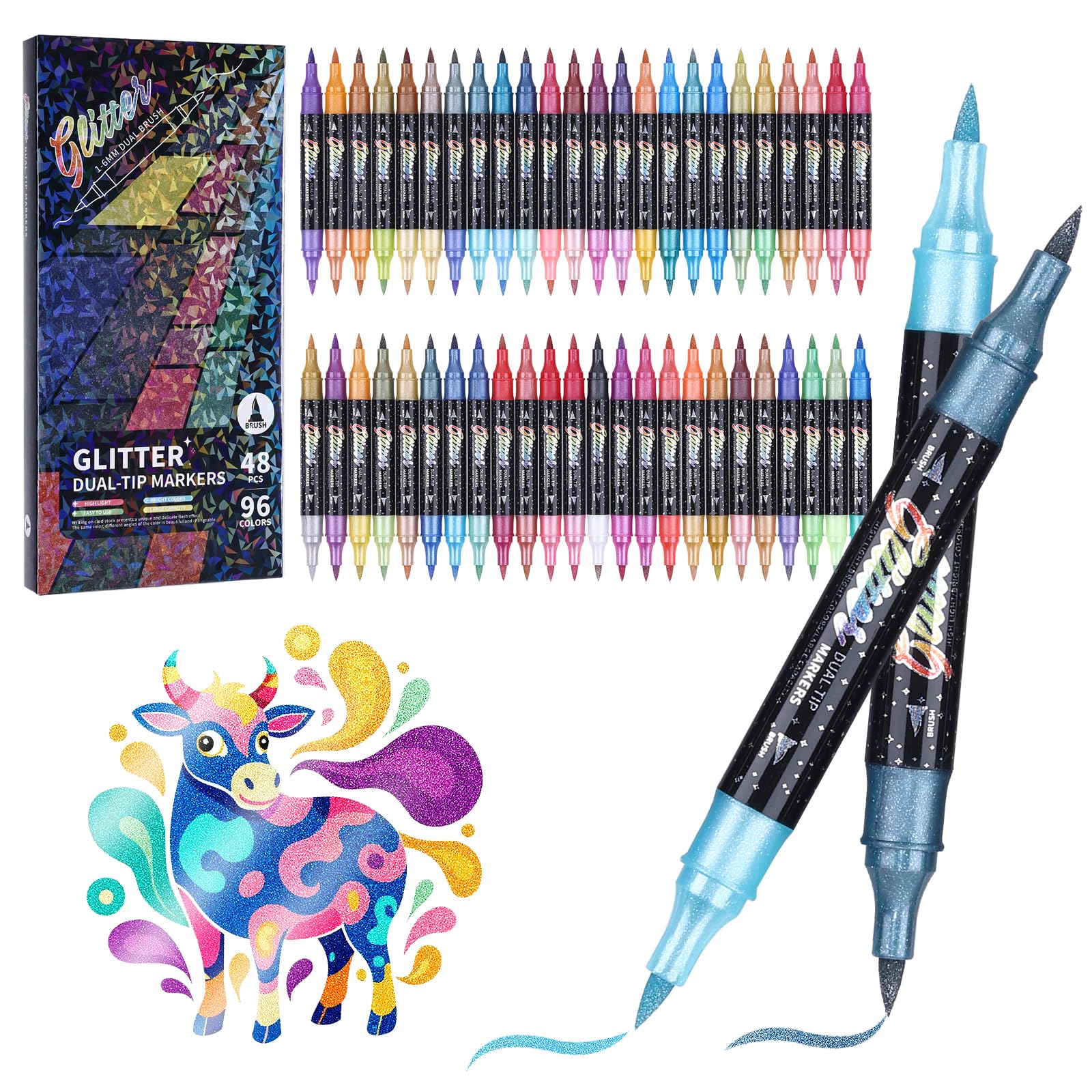 KEMYR Glitzerstifte Set Doppelspitzen Glitzer filzstifte Metallische Glitzer Marker für Karten DIYHandwerk Doodling Schreiben ErwachseneMalbücher Kunstmaterialien Scrapbooking