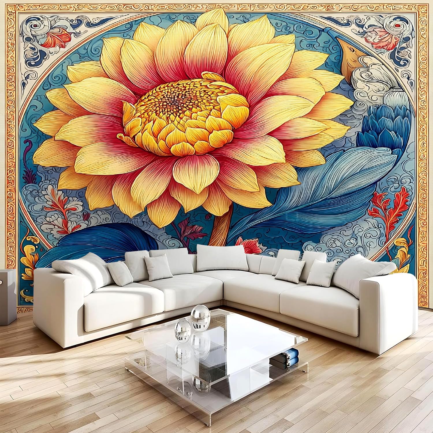 Papier Peint Fleurs 3D pour un Salon Pastoral et Cosy au Quotidien