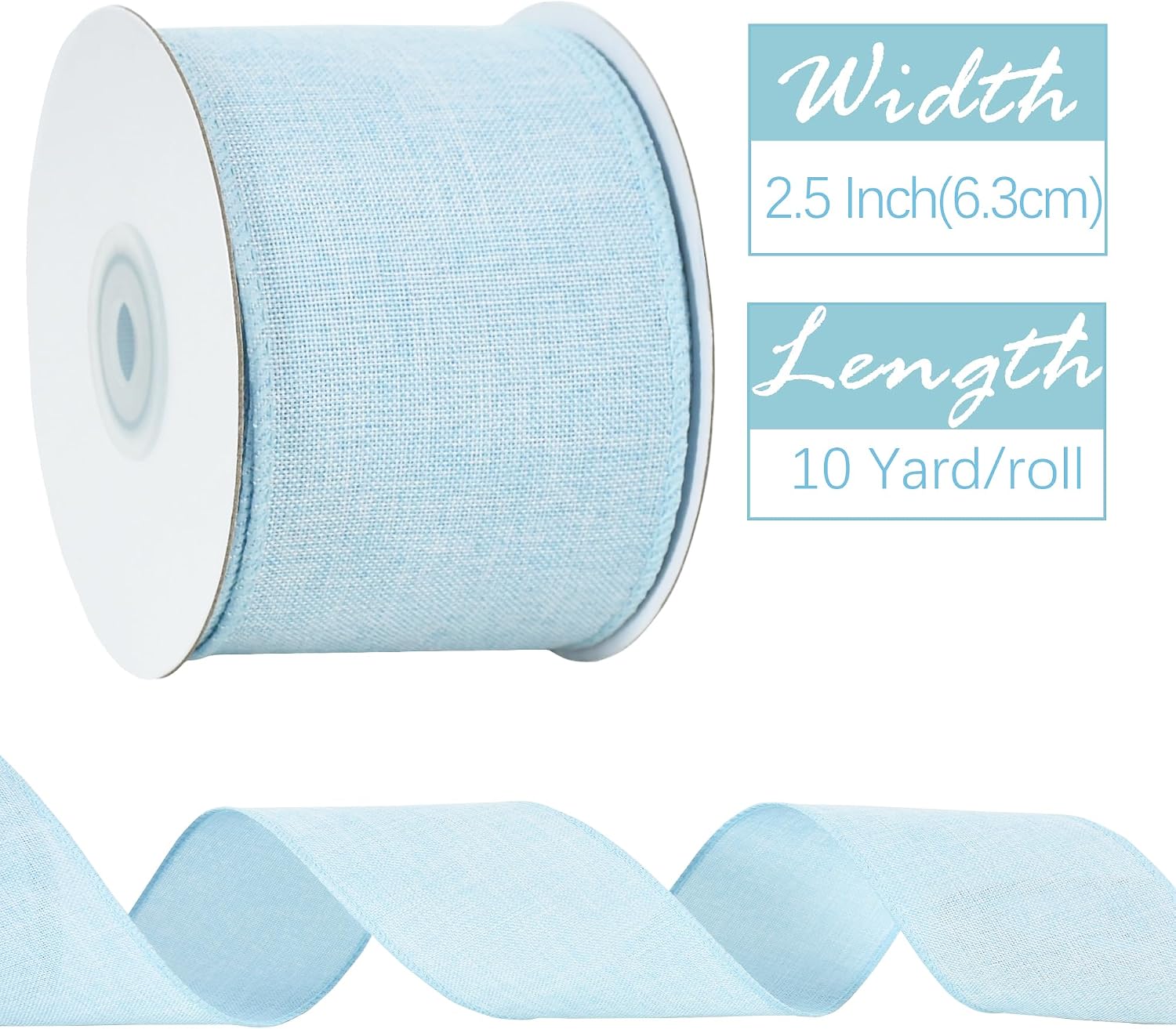Natural Burlap Wired Ribbon, 2.5 Inch 10 Yards Baby Blue Light Blue Fabric Ribbon for Spring Easter, Wreath Bows, Crafts, Gift Wrapping, Wedding, Christmas Easter Decoration