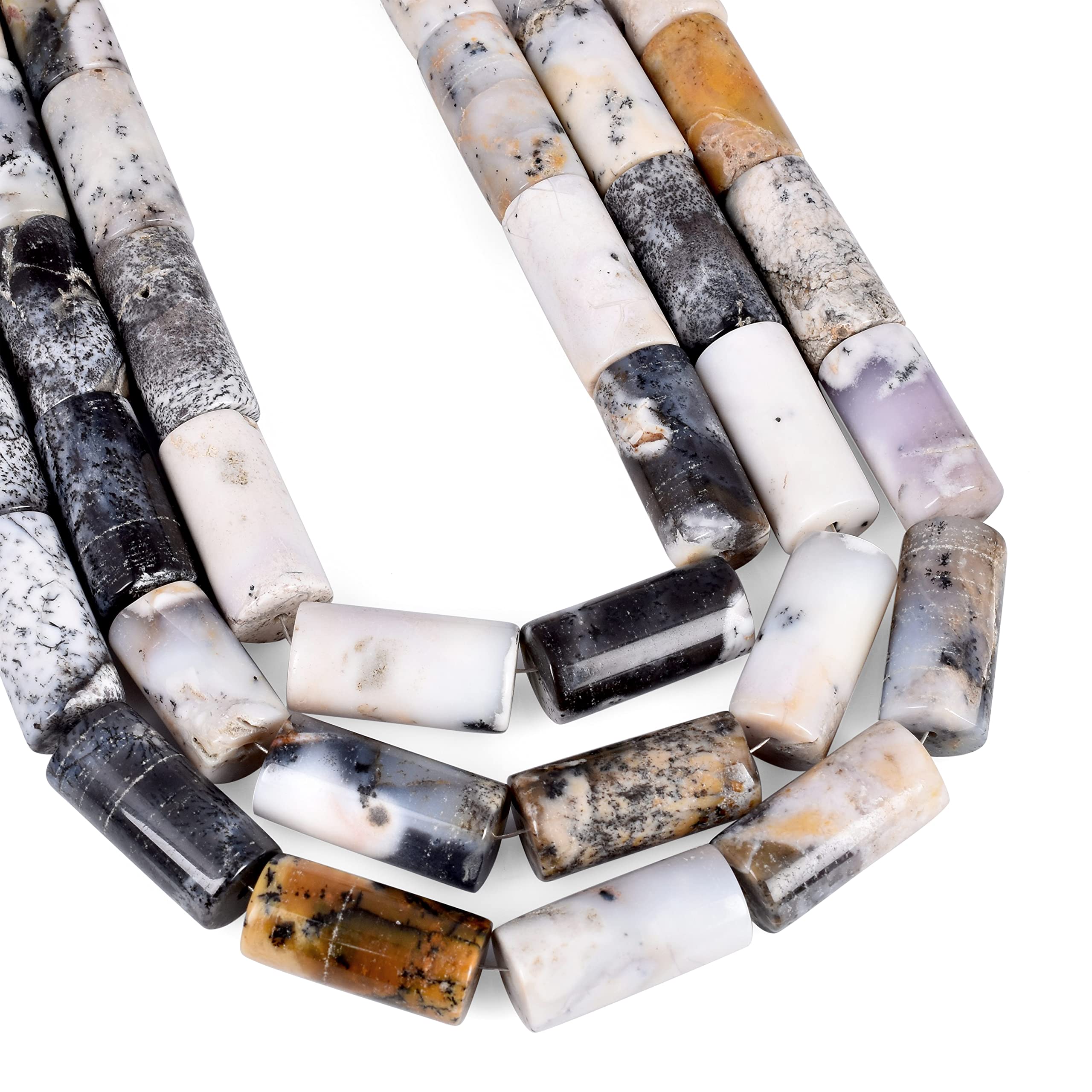 Cylindre d'agate de Dandrite naturelle pour remplacer les perles synthétiques de vos bijoux DIY