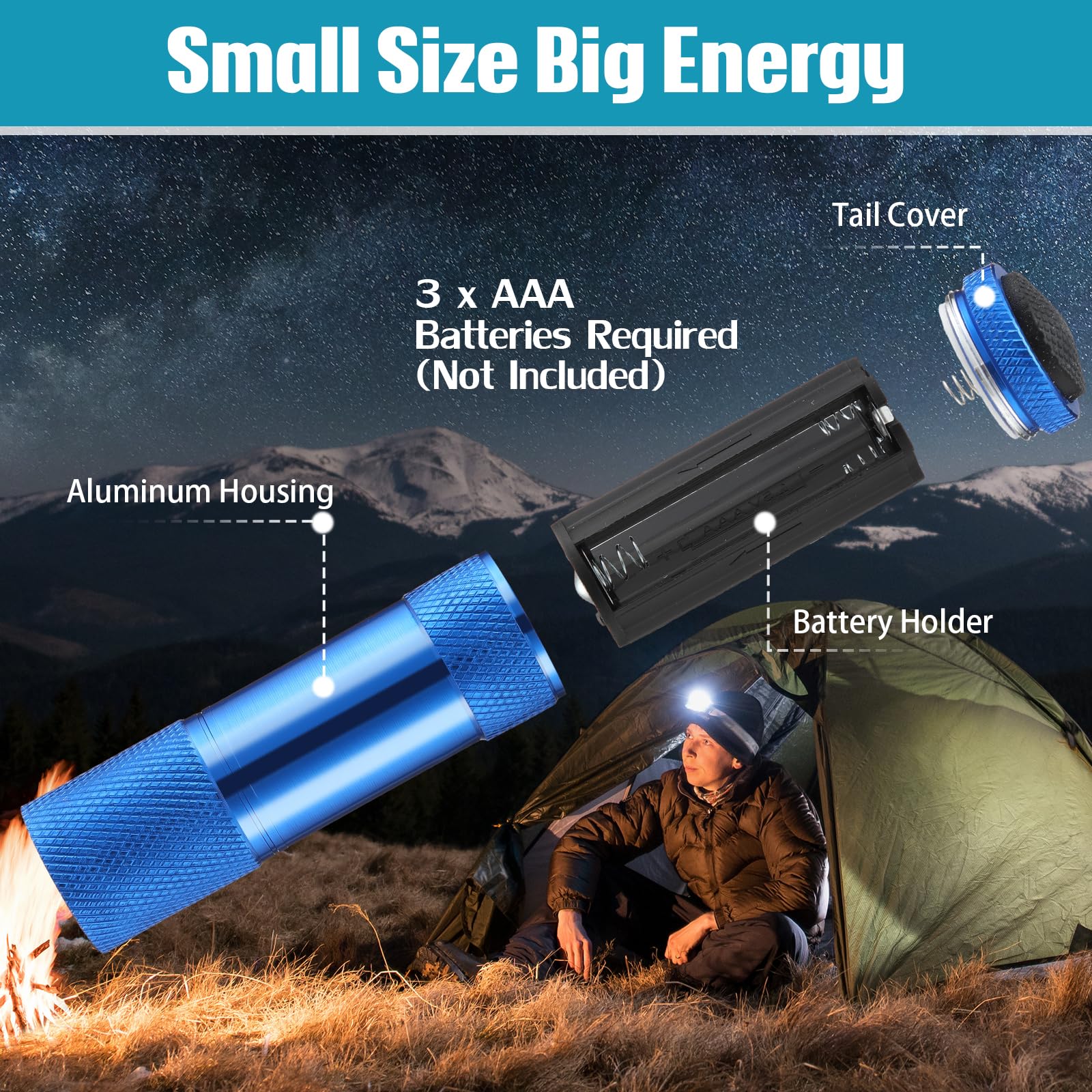 VIHOSE 20 mini linternas de aluminio a granel 9 LED linterna de mano con cordón pequeña linterna a granel para niños, lectura nocturna, cortes de energía, camping y recuerdos de fiesta de Navidad