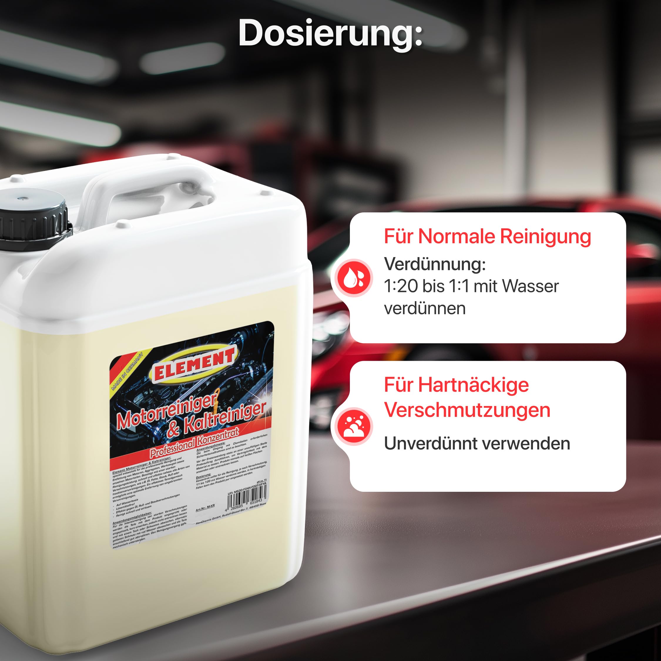 Element 5 Liter Motorkaltreiniger Kaltreiniger Motorreiniger | sparsames Konzentrat | hohe Schmutzlösekraft | Werkstattreiniger | Teilereiniger | Kaltreiniger | Motorreiniger