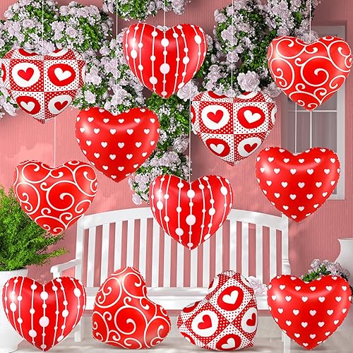 Chitidr 12 piezas de corazón inflable de 12 pulgadas para el día de San Valentín, decoración al aire libre, corazón grande de San Valentín, adornos