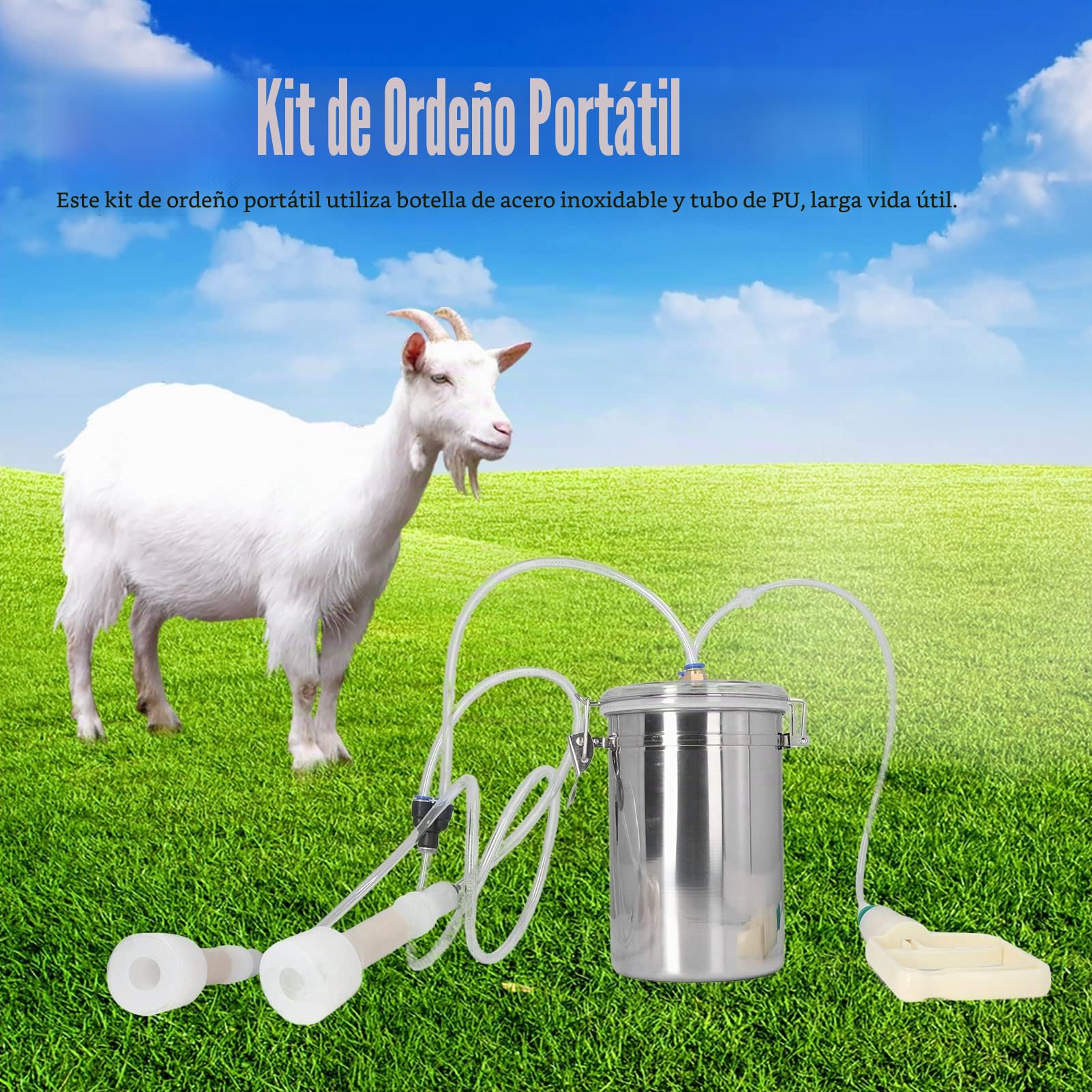 Ejoyous Máquina de Ordeño Manual para Cabras, Bomba de Ordeño para Ovejas y Vacas de 2 Litros, Ordeñadora Portátil de Acero Inoxidable para Ganado Ordeñadora de Cabras Al Vacío para Ovejas
