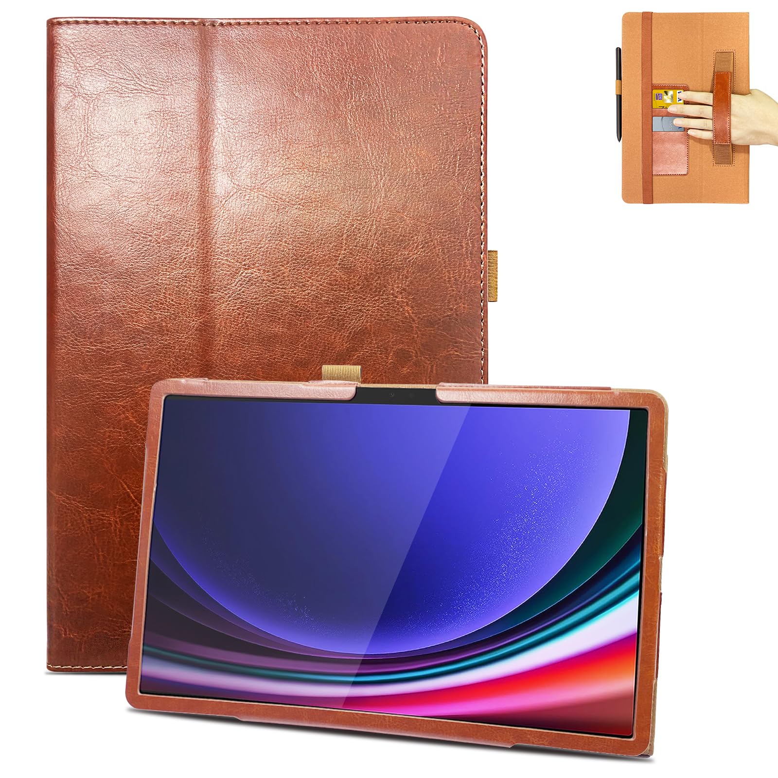 E NET-CASECase for Samsung Galaxy Tab S9 11 Inch [SM-X710/X716B/X718U] - New Upgrated Folio Design, Multi-Viewing Stand Cover with S-Pen Holder & Auto Sleep/Wake, Brown