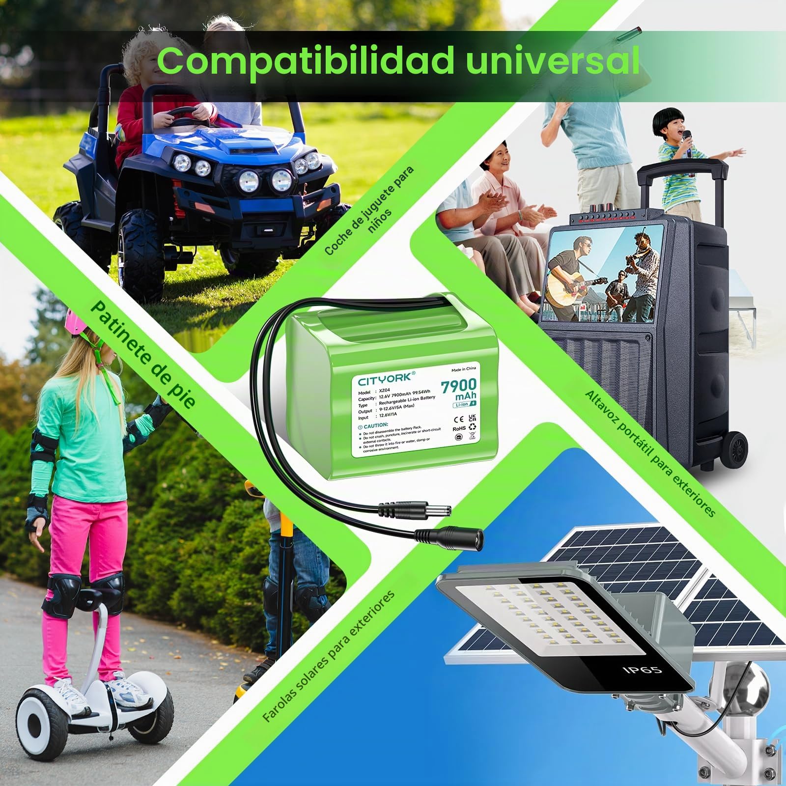 CITYORK Batería de litio recargable de 12,6 V 7900 mAh para faroles solares al aire libre, cámaras CCTV, cámaras digitales, videocámaras, reproductores de CD, dispositivos Bluetooth, radio, altavoz