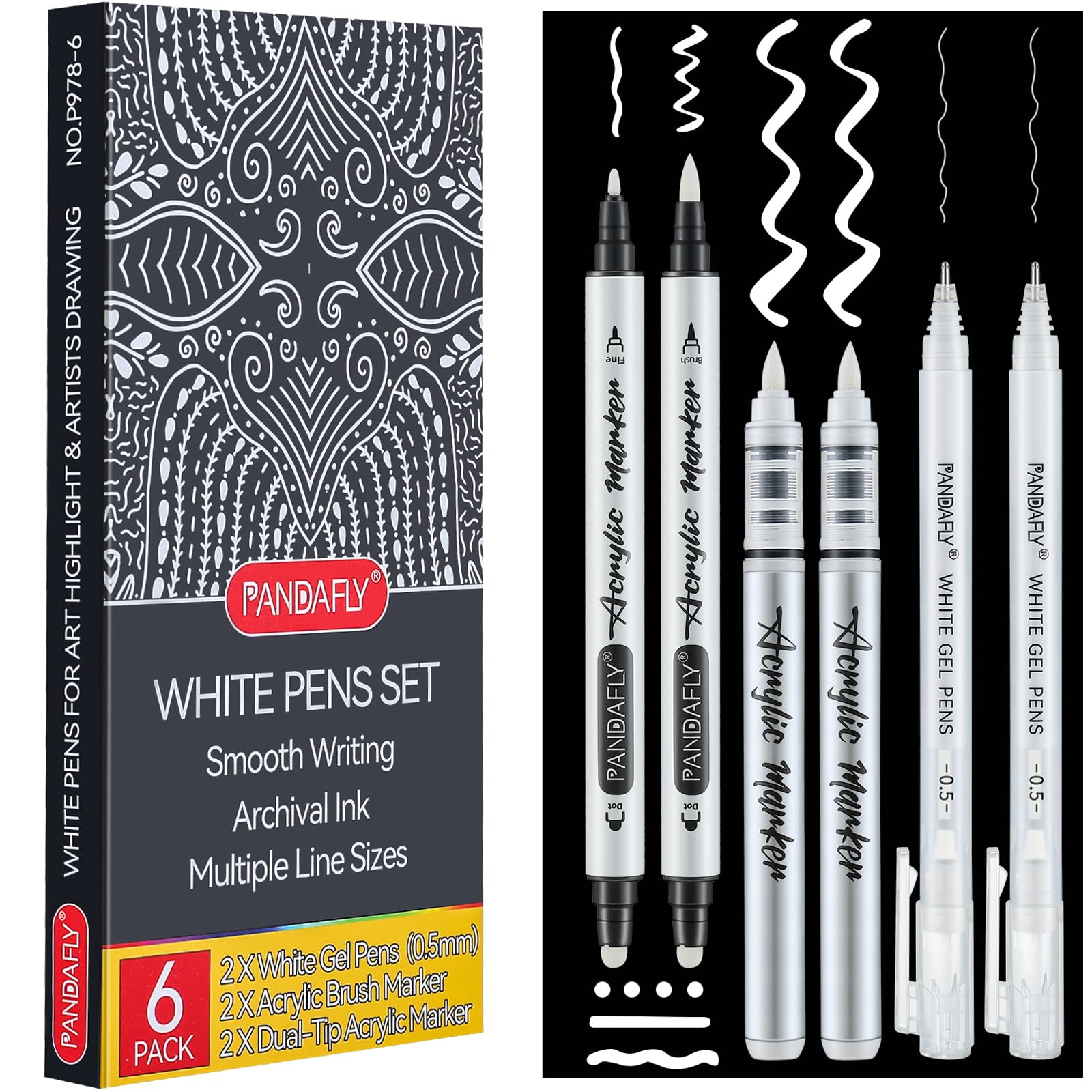 Amazon.com: PANDAFLY White Ink Pens Set, 0.5mm Fine Point White