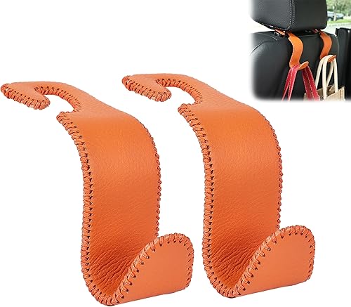 Miniatura 19 de Amooca Gancho universal para reposacabezas de asiento de automóvil, colgador de cuero con metal para asiento de automóvil, organizador para bolso