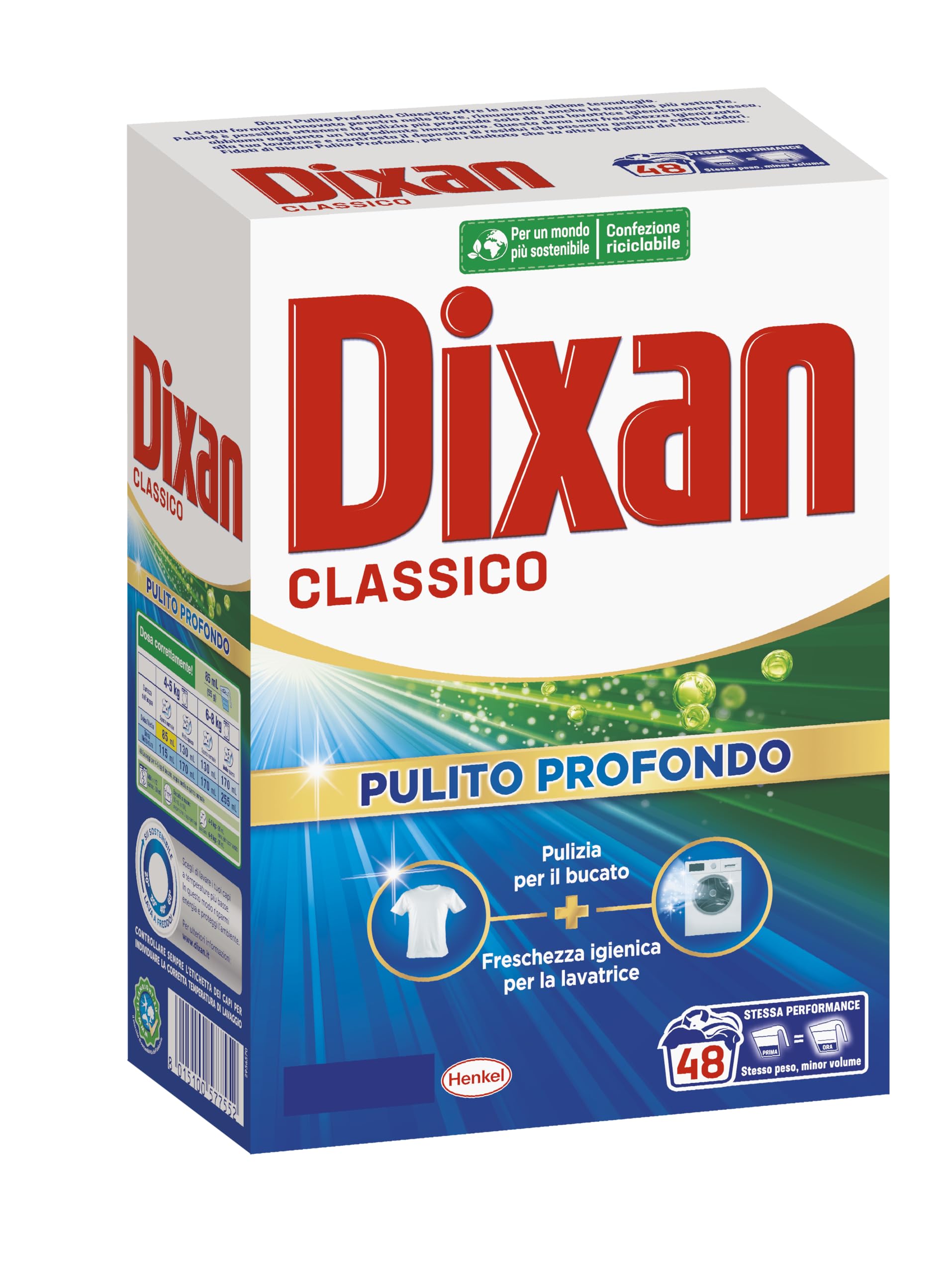 Dixan Detersivo Lavatrice Polvere Classico, 2 confezioni da 48 lavaggi