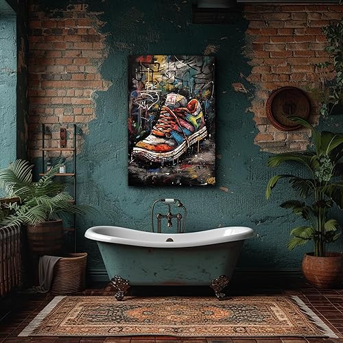 Miniatura 2 de ANRUOXI Graffiti - Lienzo decorativo para pared, diseño abstracto retro, pintura urbana moderna, póster de decoración de pared de zapatos para