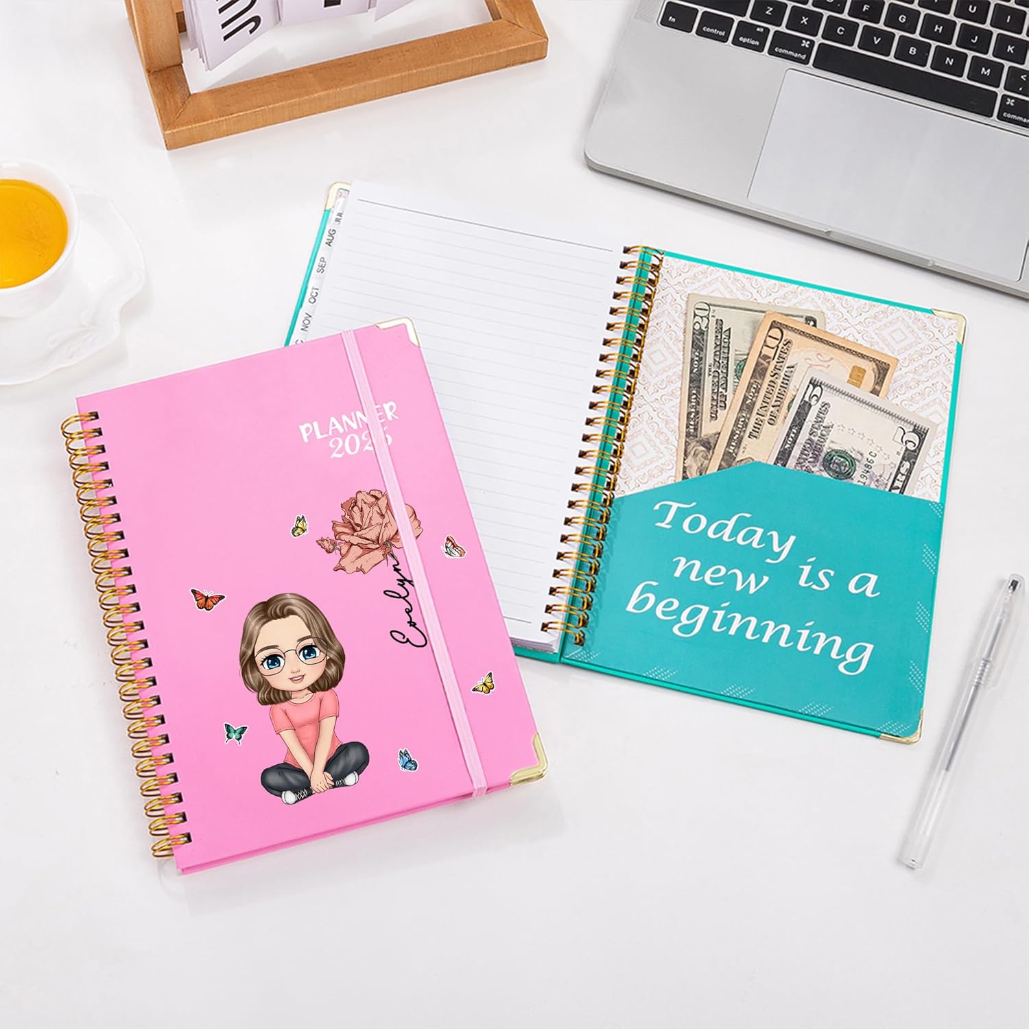 Personalized 2026 Spiral Planner January to December 2026 Academic Planner with Custom Name Cartoon Character A5 Notebook Weekly Planner - Birthday Christmas Gift for Women (Cartoon Character Birth Flower)