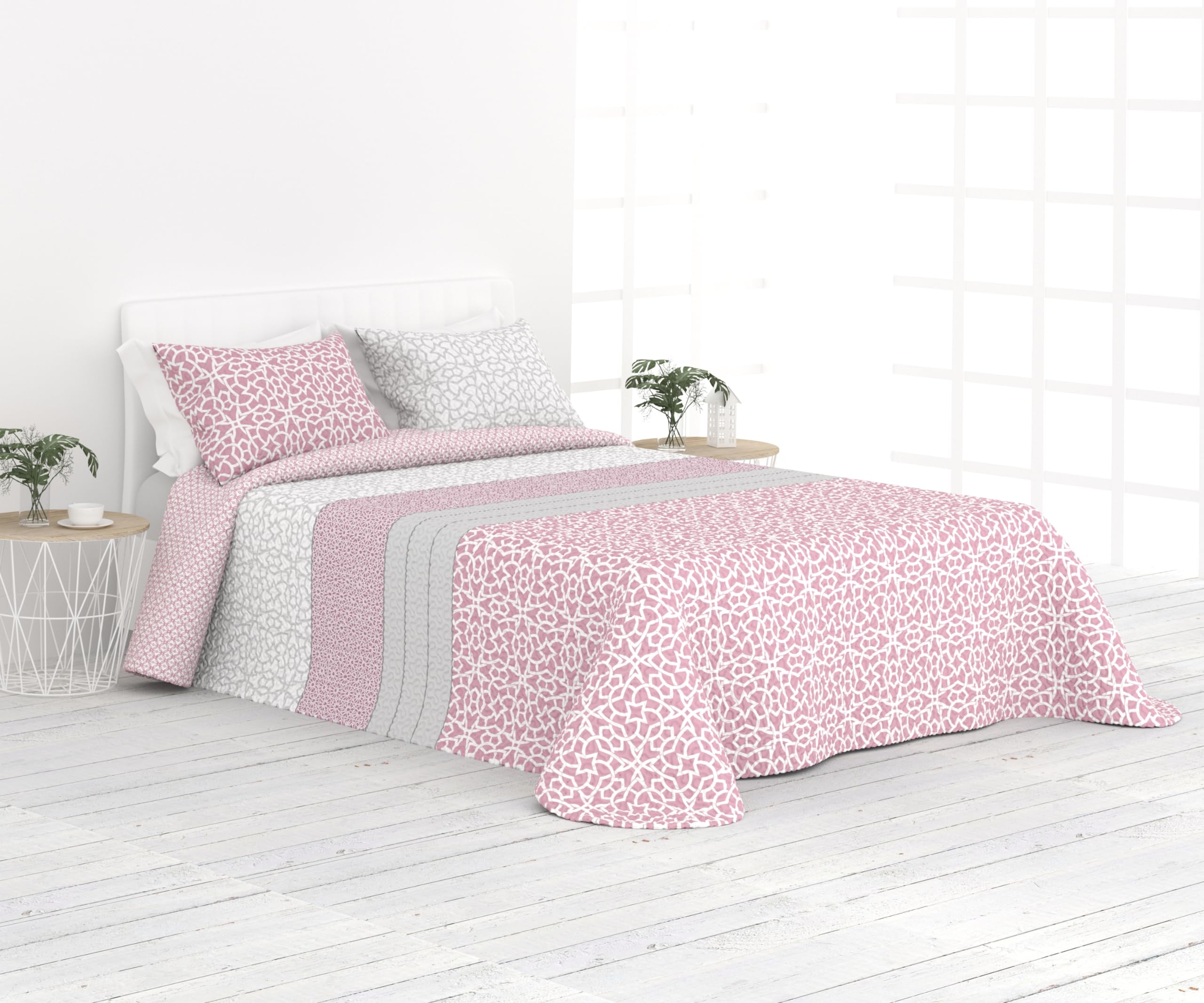 Liniva Home Colcha Fina Reversible de Verano y Primavera. Colcha con Funda DE COJÍN. Cubrecama Elegante de Microfibra Extra Suave. (Wendy - Lila - Cama 135 cm)