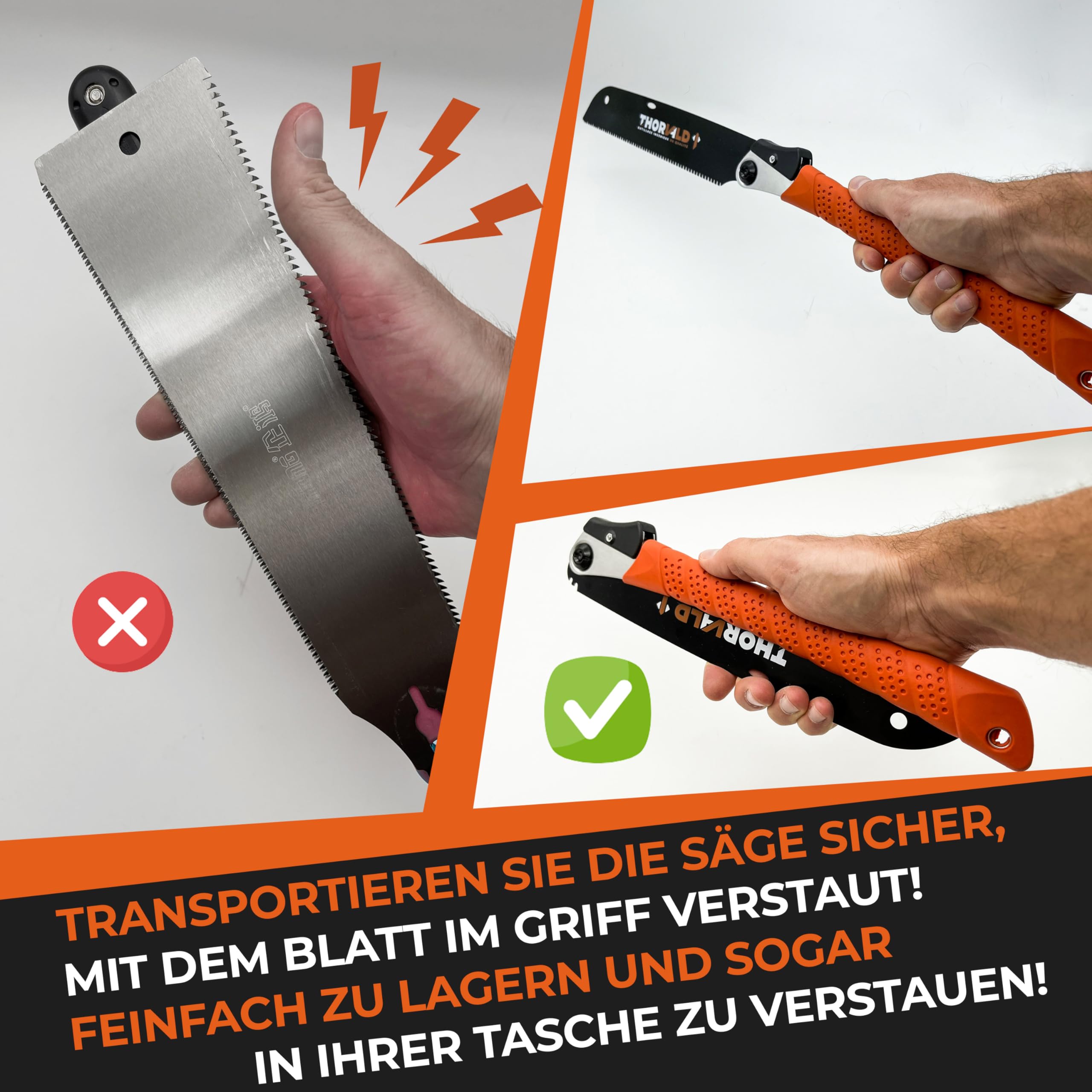THORVALD Japansäge klappbar 240mm - Inkl. Tieflochmarker - Hochpräzise Profi Handsäge Holz & PVC - Vielseitige Holzsäge Feinsäge Zugsäge Klappsäge Outdoor