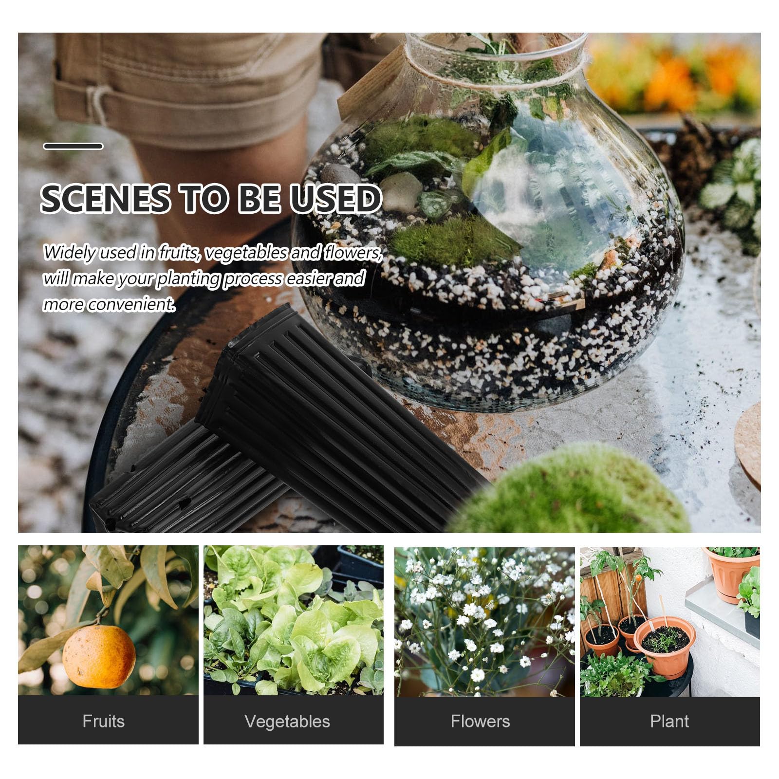 FRCOLOR 50 Paquet à Plantes Noirs en Plastique Légers et Résistants pour Semis, Godets de Repiquage Pratiques pour Plantation, Lot de 50 Pièces