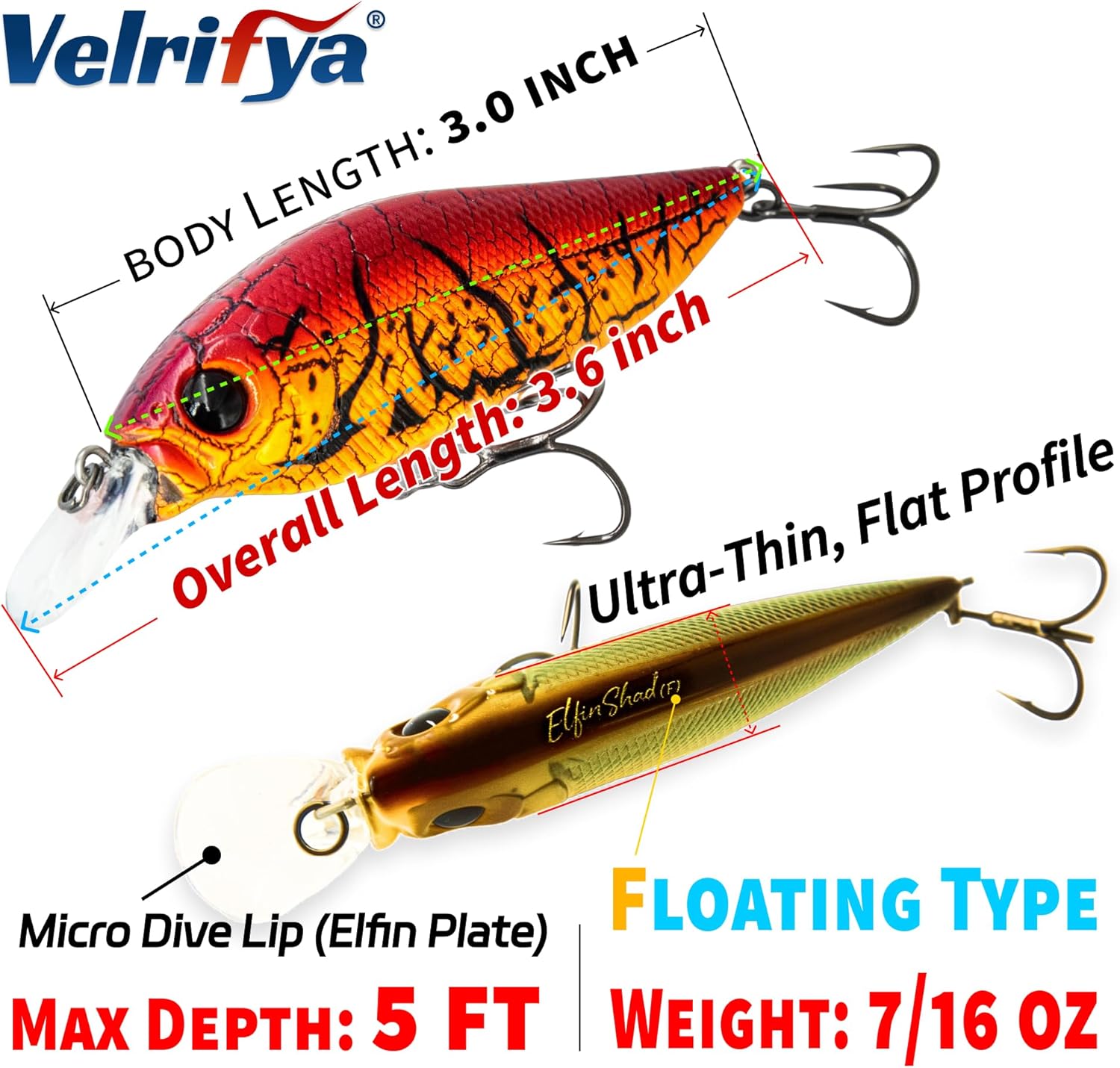 Hybrid Crankbaits/Jerkbait for Bass Fishing-Shallow Diving Crank Shad for Bass Crappie Walleye Pike, Cold Water for Winter and Spring Fishing, for Freshwater and Saltwater