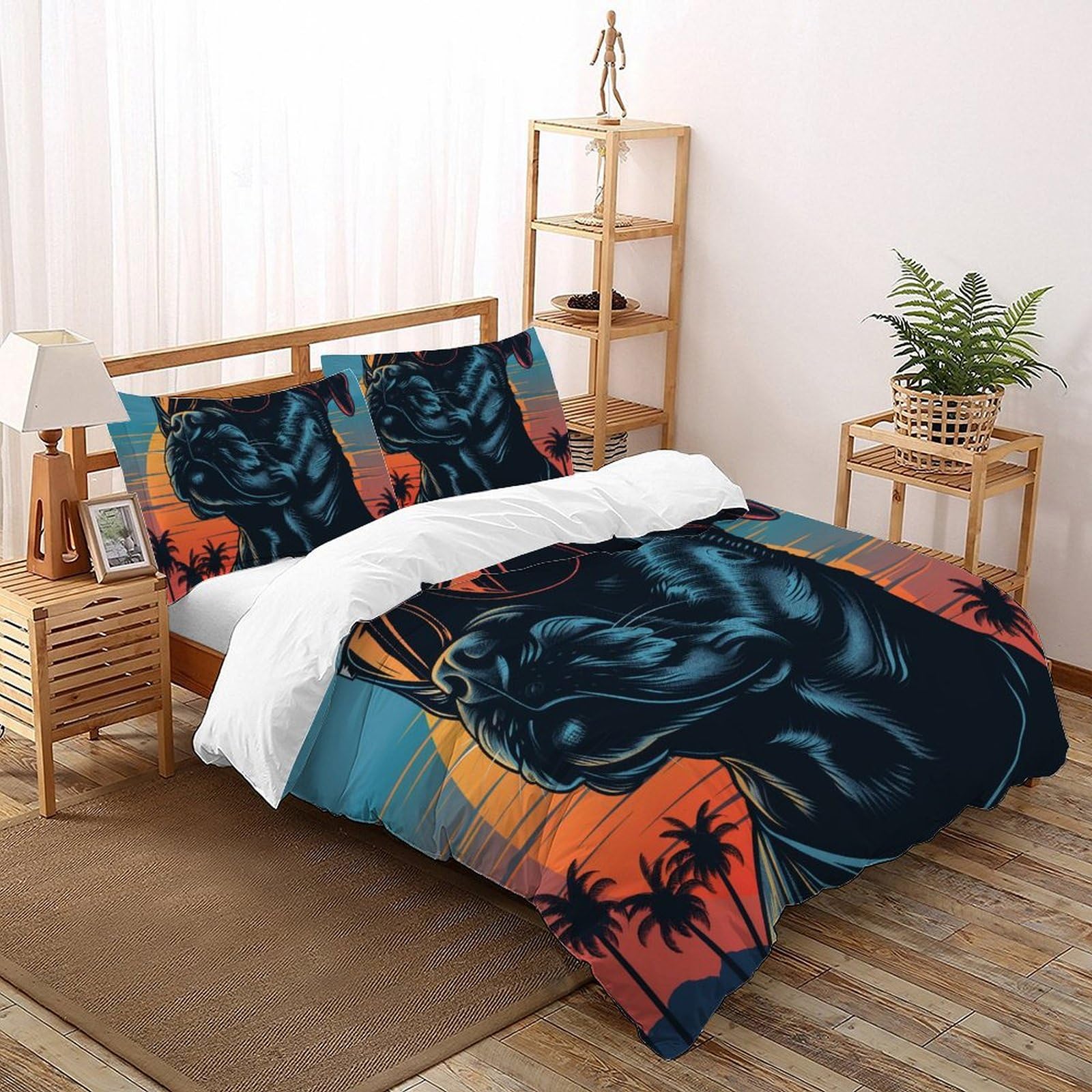 Housse de couette Bullchien 260x220 cm avec 2 taies d'oreiller imprimé animal