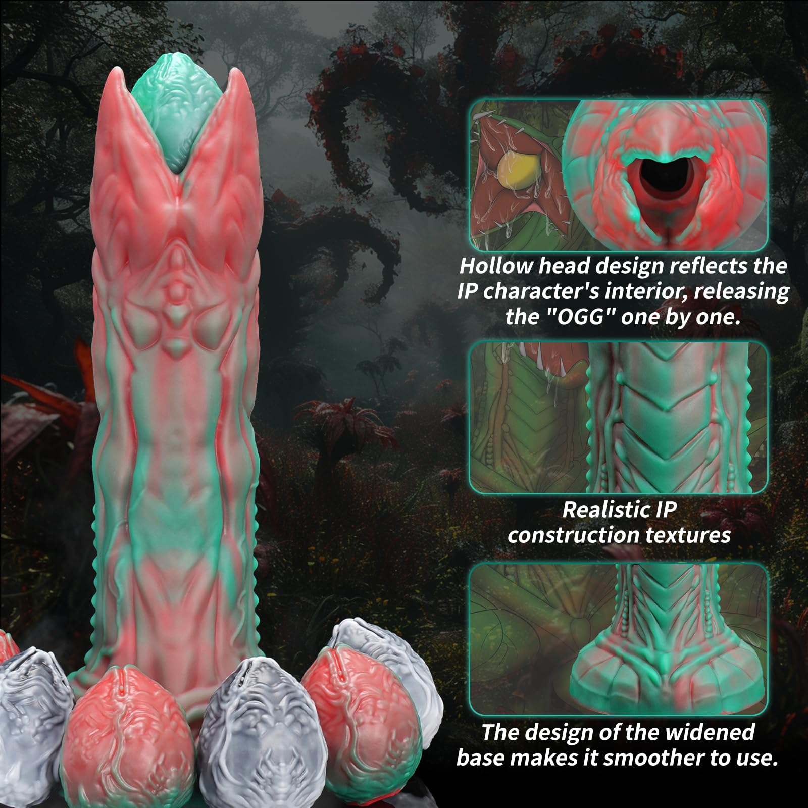 20cm Nothosaur Audrey II Spur Ovipositor Dildo mit Gelatine-Ei-Formen, Fantasy Alien Sexspielzeug für Frauen Männer Paare Transgender, Toy Plug Dilos Männer, M