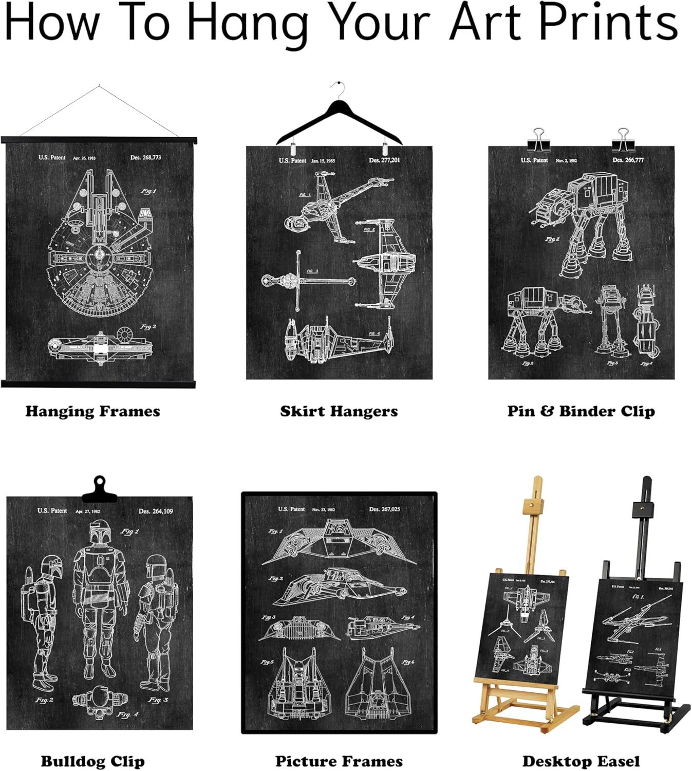 ArtCantHurtU Star Wars Gifts for Men - 8 Wall Art Prints (8x10) for Boys Women Bathroom Bedroom Room Home Decor Merchandise Office Decorations Retro Movie Sci Fi Wars Comic-Con Man Cave Garage