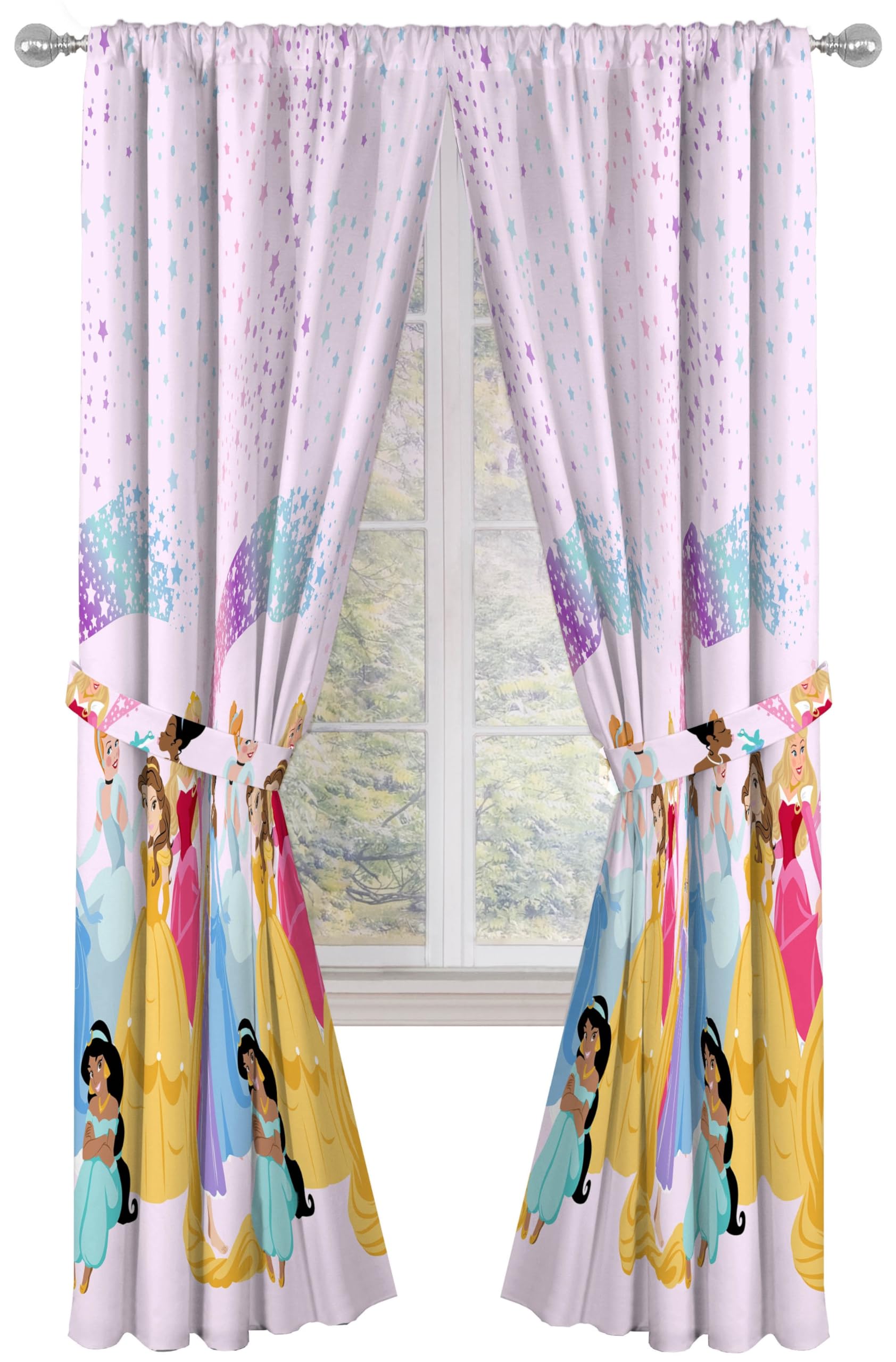 Sunny Side Up Window Curtains for Kids Bedroom 4-Piece Drape Set with 2 Tiebacks, Pink - Disney Princess, 42" W x 84" L (Pack of 2)