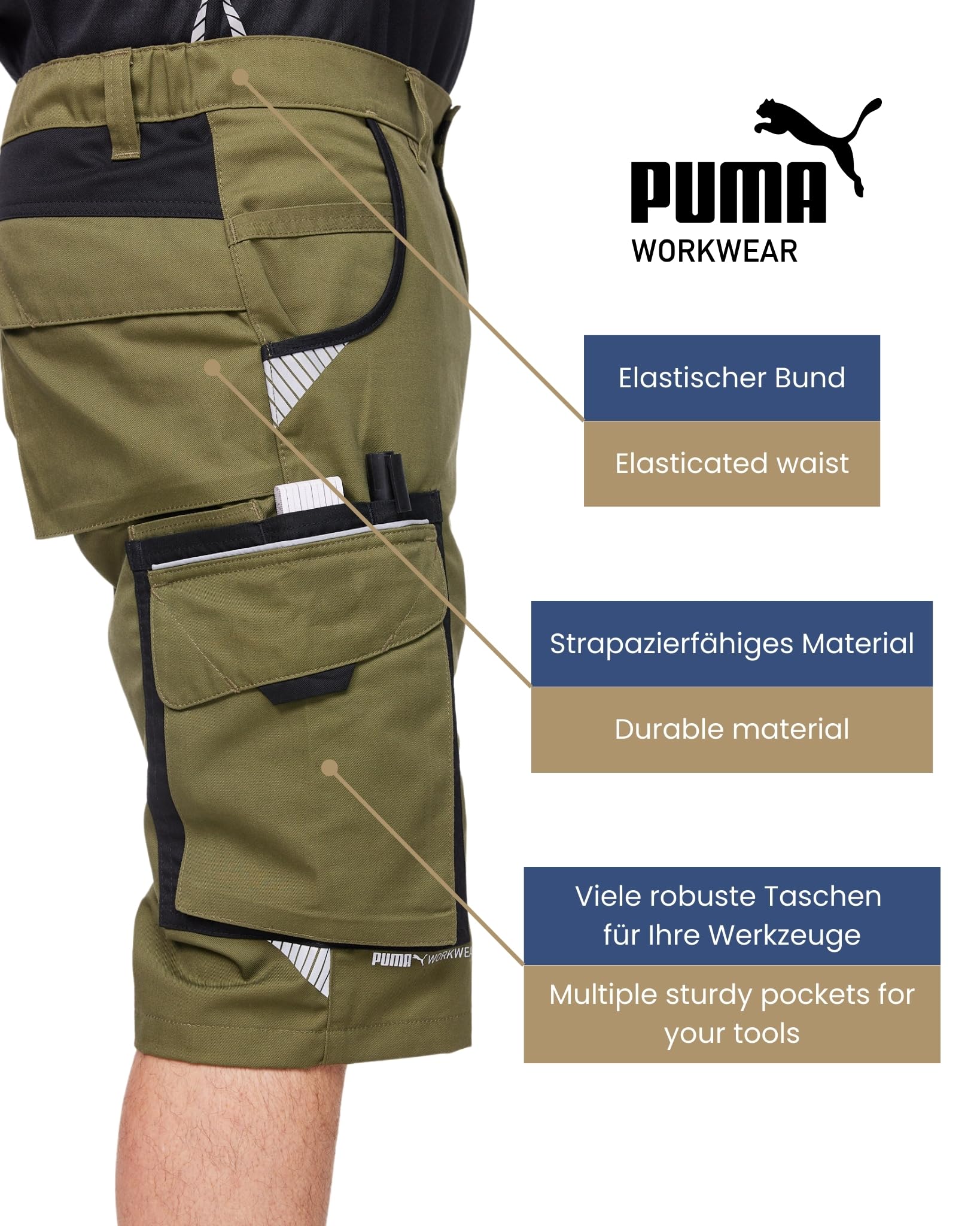 PUMA Workwear Precision X Pantaloncini da Lavoro da Uomo, Pantaloni Corti con Molte Tasche - per Il Commercio, la Produzione e l'edilizia