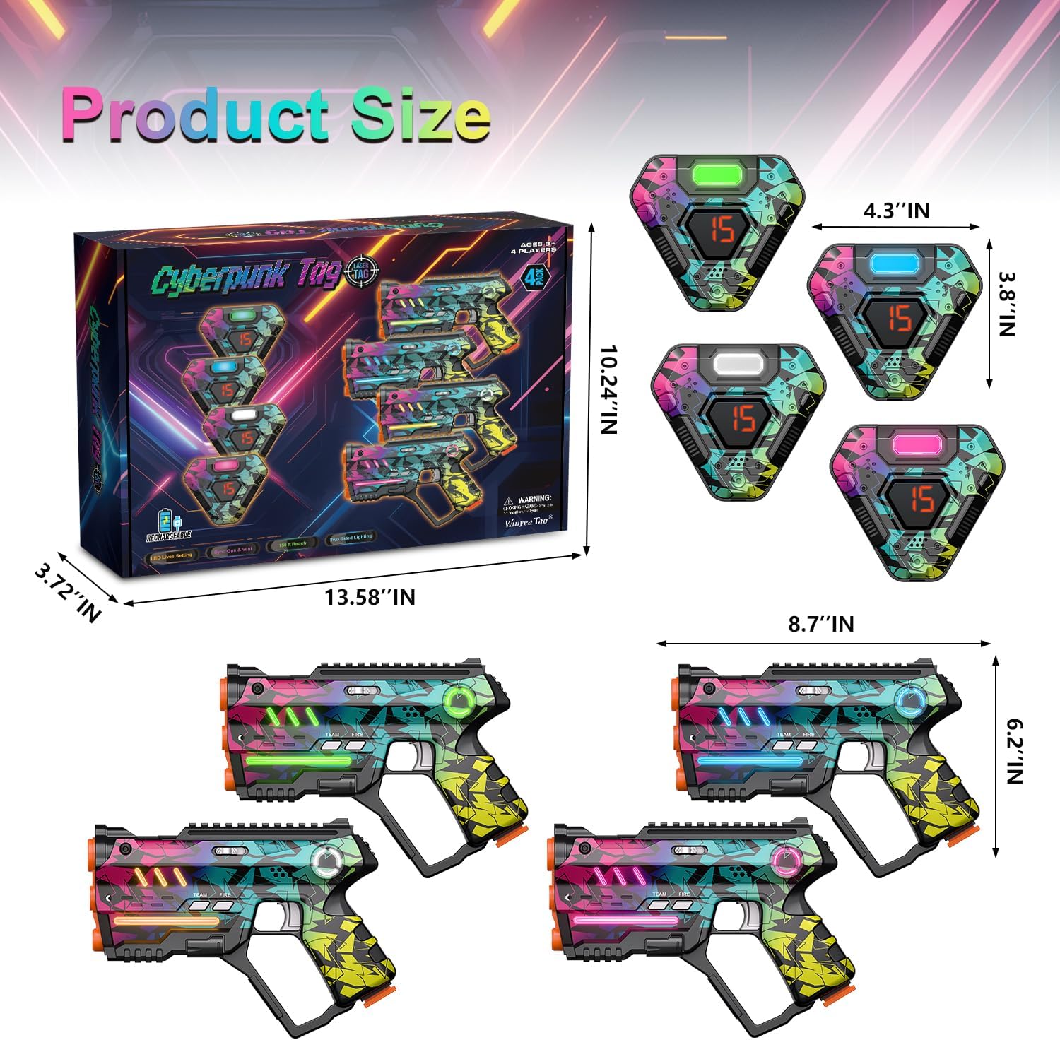 Rechargeable Laser Tag Set of 4, Lazer Tag Game for Kids Indoor & Outdoor Play, Gift Ideas for Kids Teens and Adults, Cool Toys for Teenage Ages 8 9 10 11 12+Year Old Boy & Girls